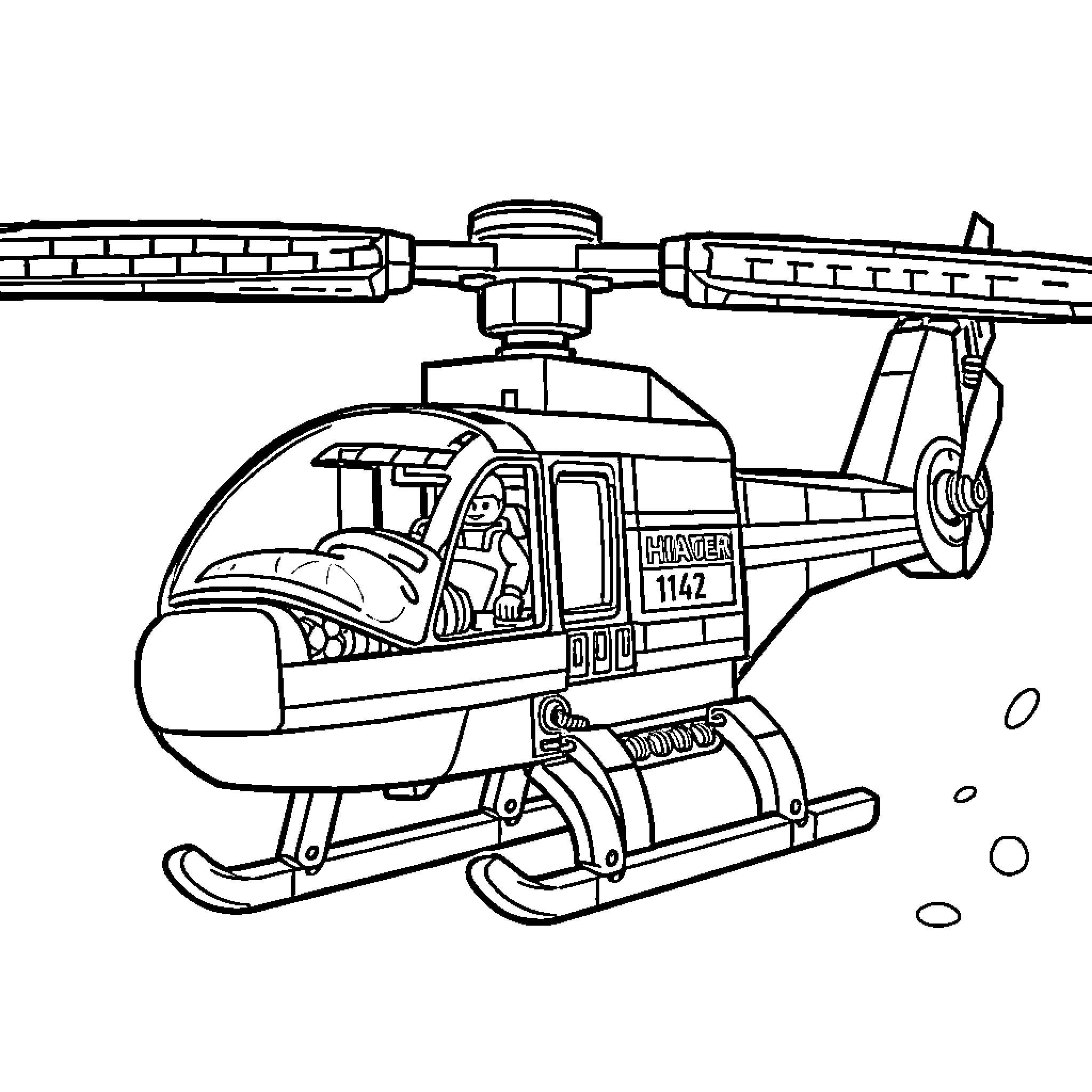 Helicopter emergency rescue vehicle on mission Coloring Page (free black-and-white line drawing printable PDF for all, from beginners to advanced learners, including children, teens, adults, and seniors)