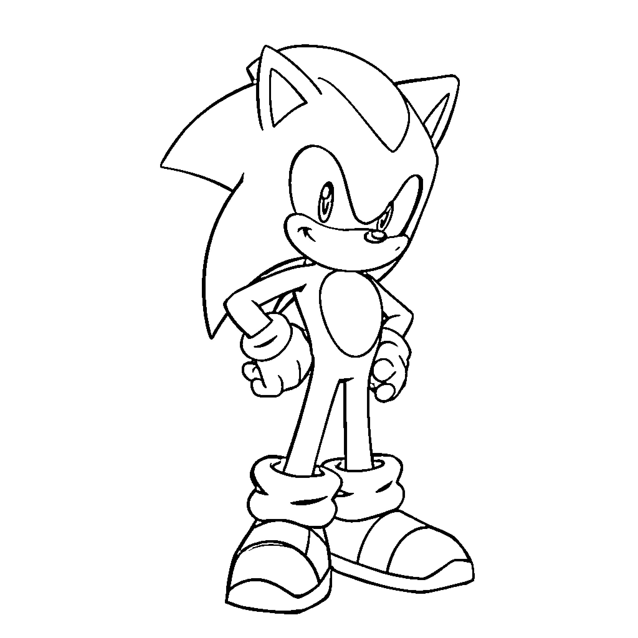 Sonic the Hedgehog in Playful Pose Coloring Page (free black-and-white line drawing printable PDF for all, from beginners to advanced learners, including children, teens, adults, and seniors)
