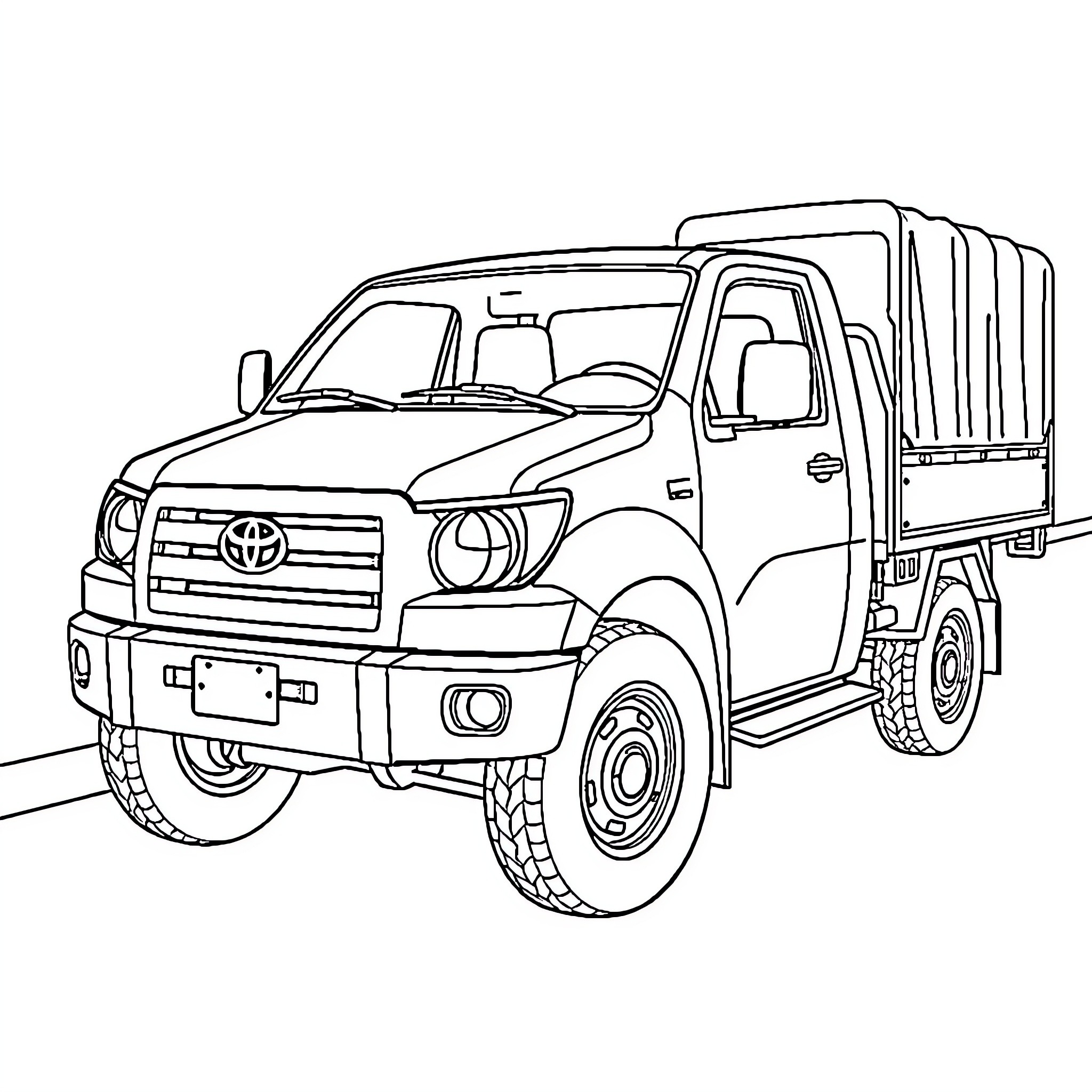 Toyota Truck Transporting Cargo on Road Coloring Page (free black-and-white line drawing printable PDF for all, from beginners to advanced learners, including children, teens, adults, and seniors)