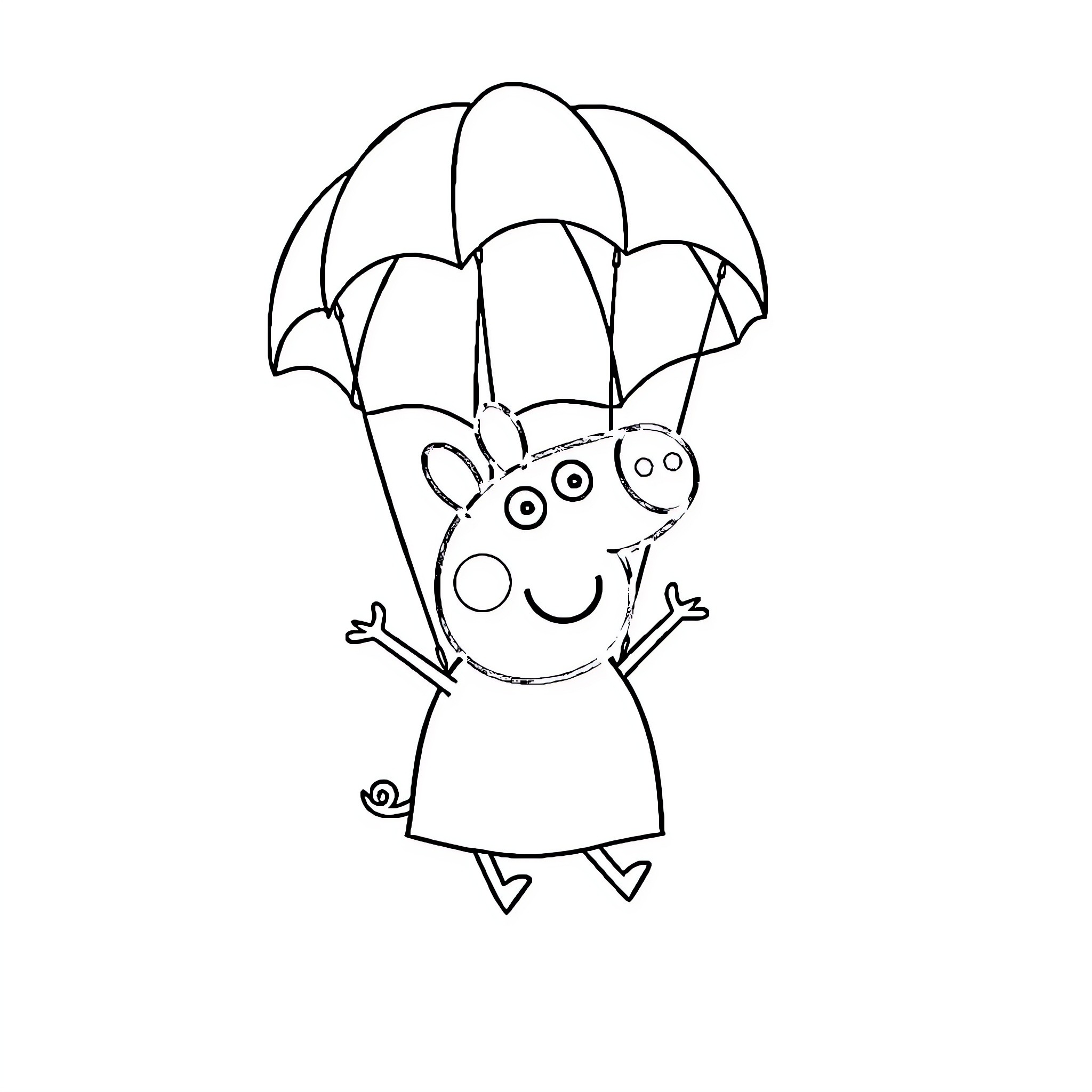 Peppa Pig playing with parachute Coloring Page (free black-and-white line drawing printable PDF for all, from beginners to advanced learners, including children, teens, adults, and seniors)