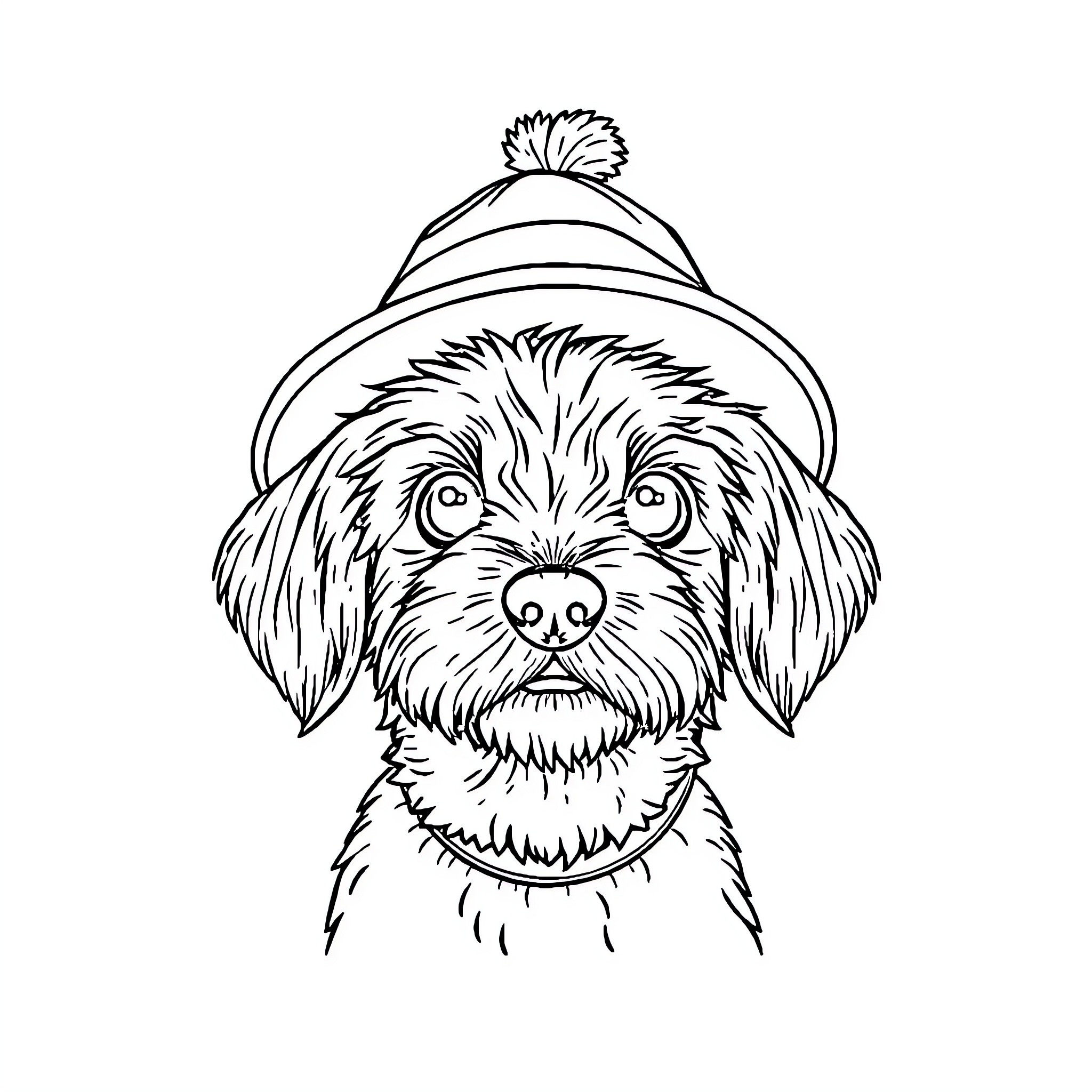 Dog wearing a winter hat and scarf Coloring Page (free black-and-white line drawing printable PDF for all, from beginners to advanced learners, including children, teens, adults, and seniors)