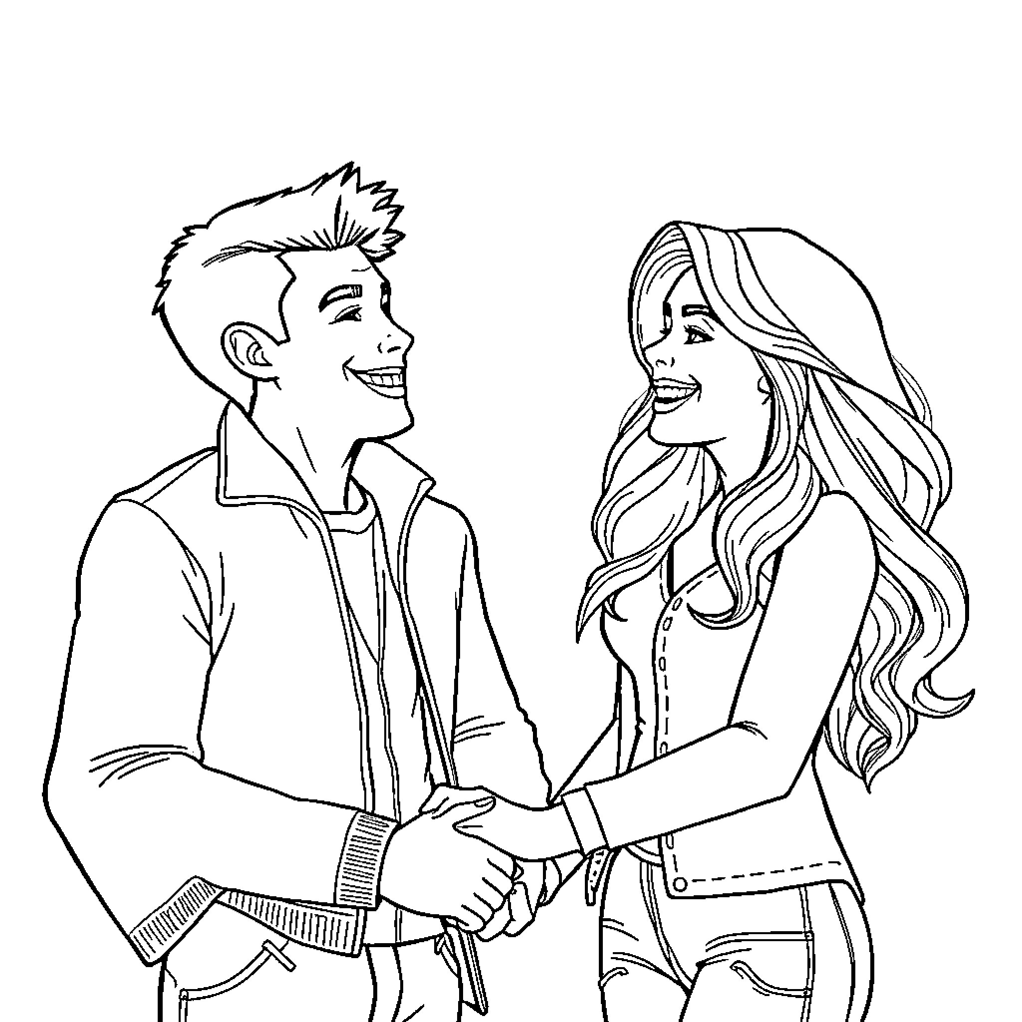 Marco and Sarah's Joyful Connection Coloring Page (free black-and-white line drawing printable PDF for all, from beginners to advanced learners, including children, teens, adults, and seniors)