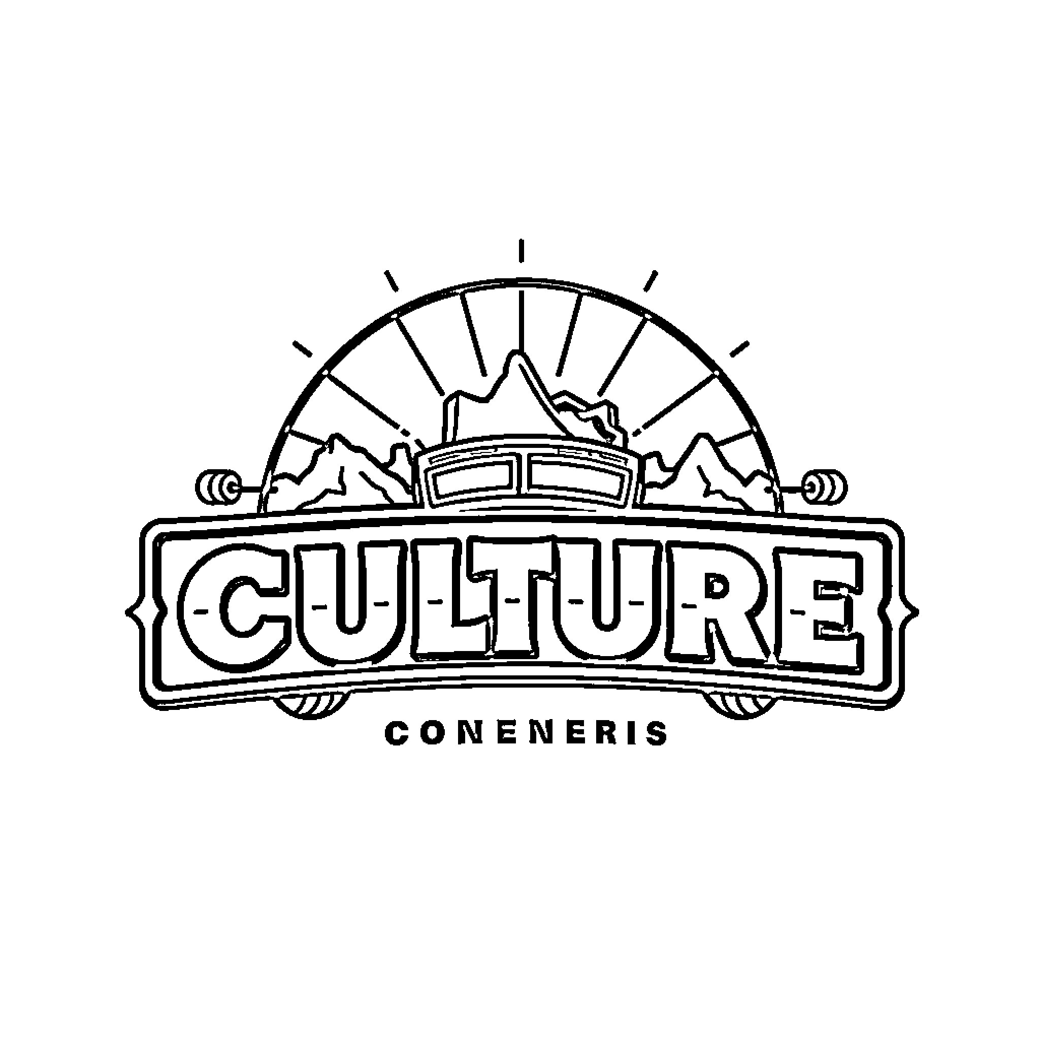 Logo of Culture Coneneris with outdoors scenery Coloring Page (free black-and-white line drawing printable PDF for all, from beginners to advanced learners, including children, teens, adults, and seniors)