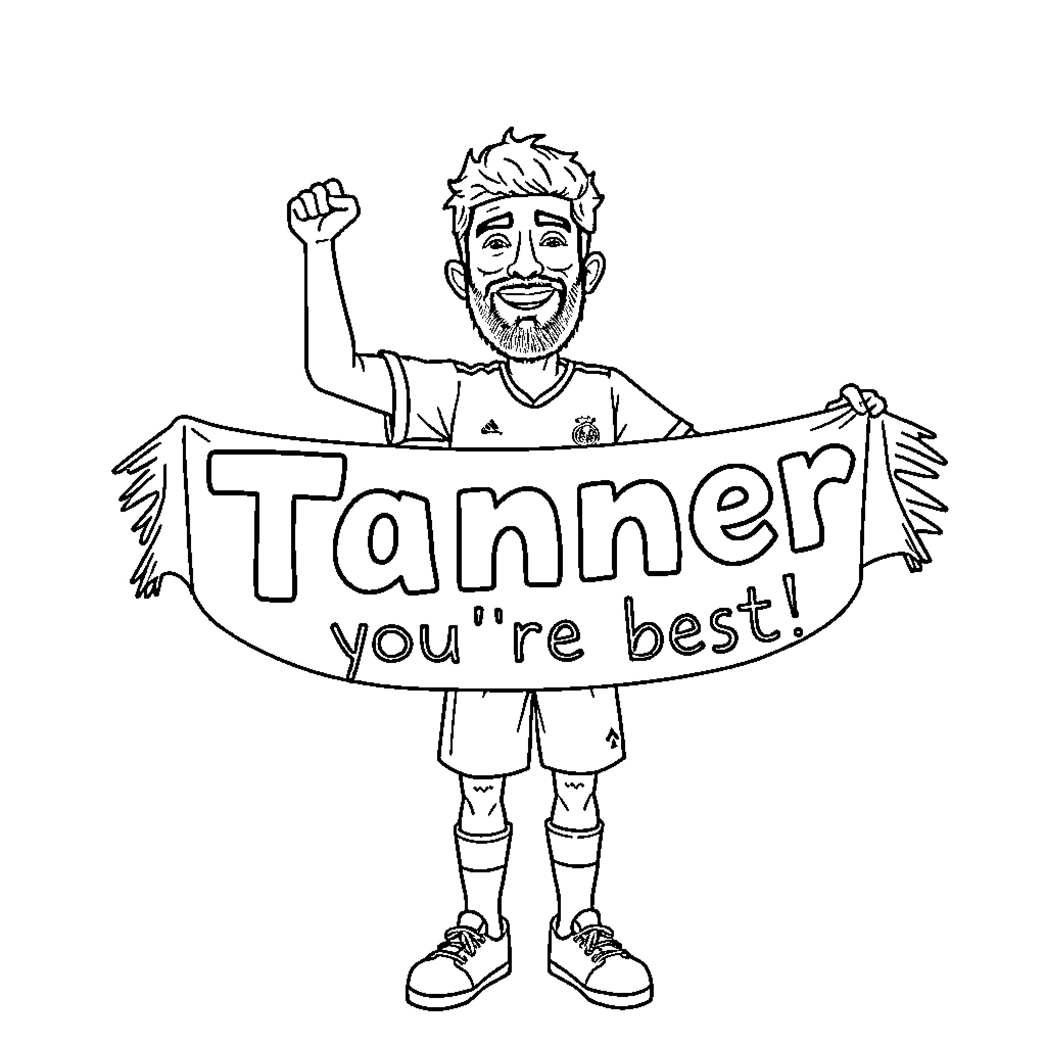 Mo Salah Celebrating and Encouraging Others Coloring Page (free black-and-white line drawing printable PDF for all, from beginners to advanced learners, including children, teens, adults, and seniors)