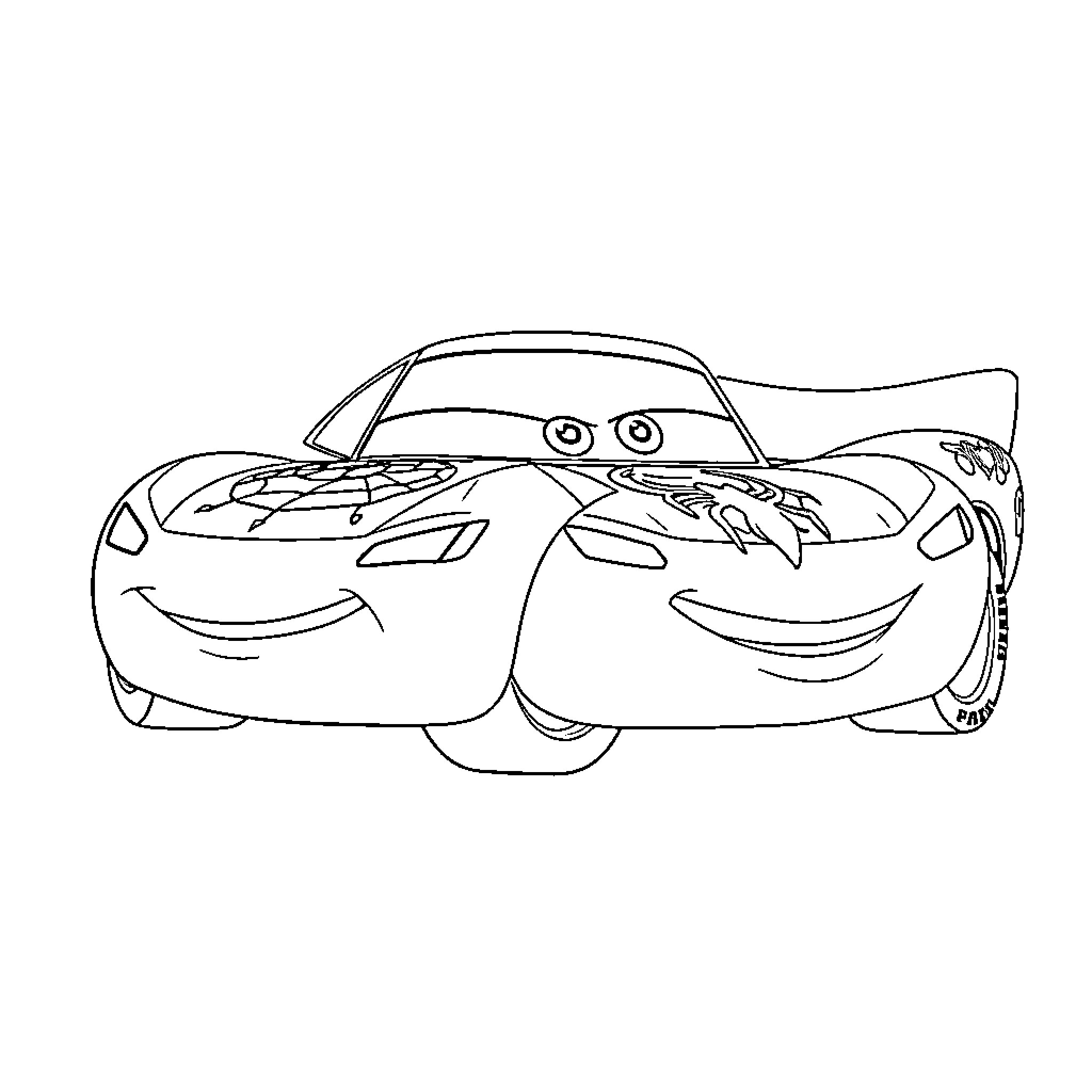 Rayo McQueen in a Playful Pose Coloring Page (free black-and-white line drawing printable PDF for all, from beginners to advanced learners, including children, teens, adults, and seniors)