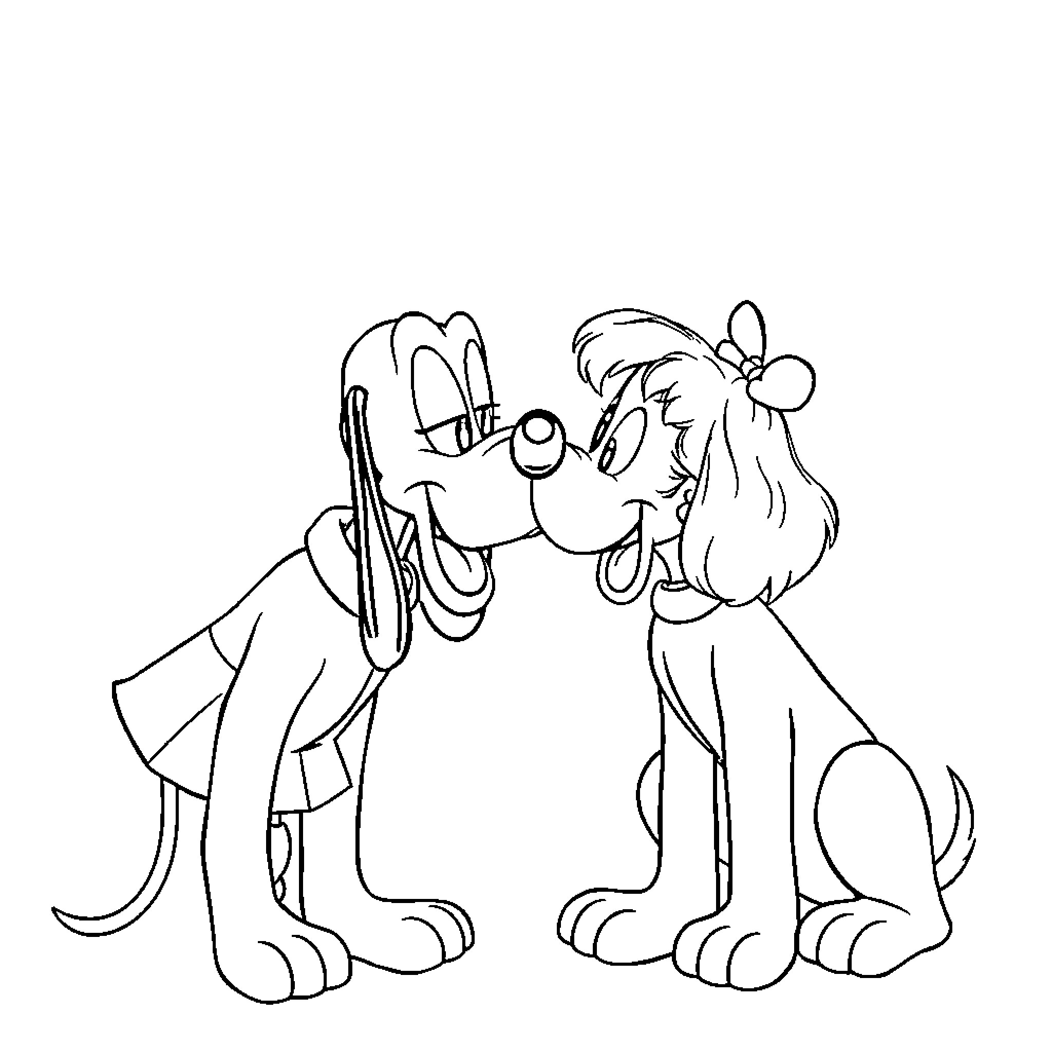 Mini dogs playing affectionately Coloring Page (free black-and-white line drawing printable PDF for all, from beginners to advanced learners, including children, teens, adults, and seniors)