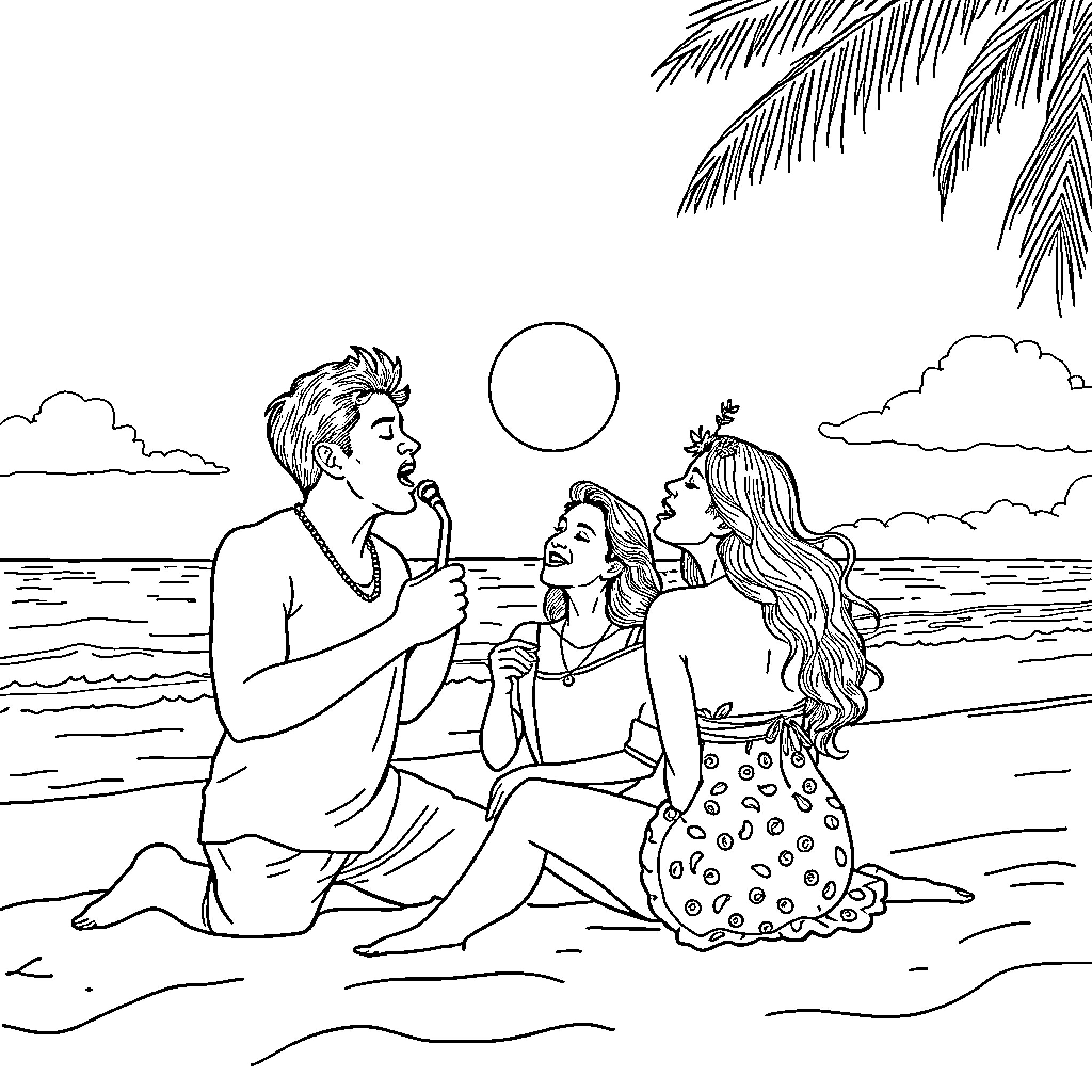 Tralalero: Beachside moments of carefree enjoyment Coloring Page (free black-and-white line drawing printable PDF for all, from beginners to advanced learners, including children, teens, adults, and seniors)