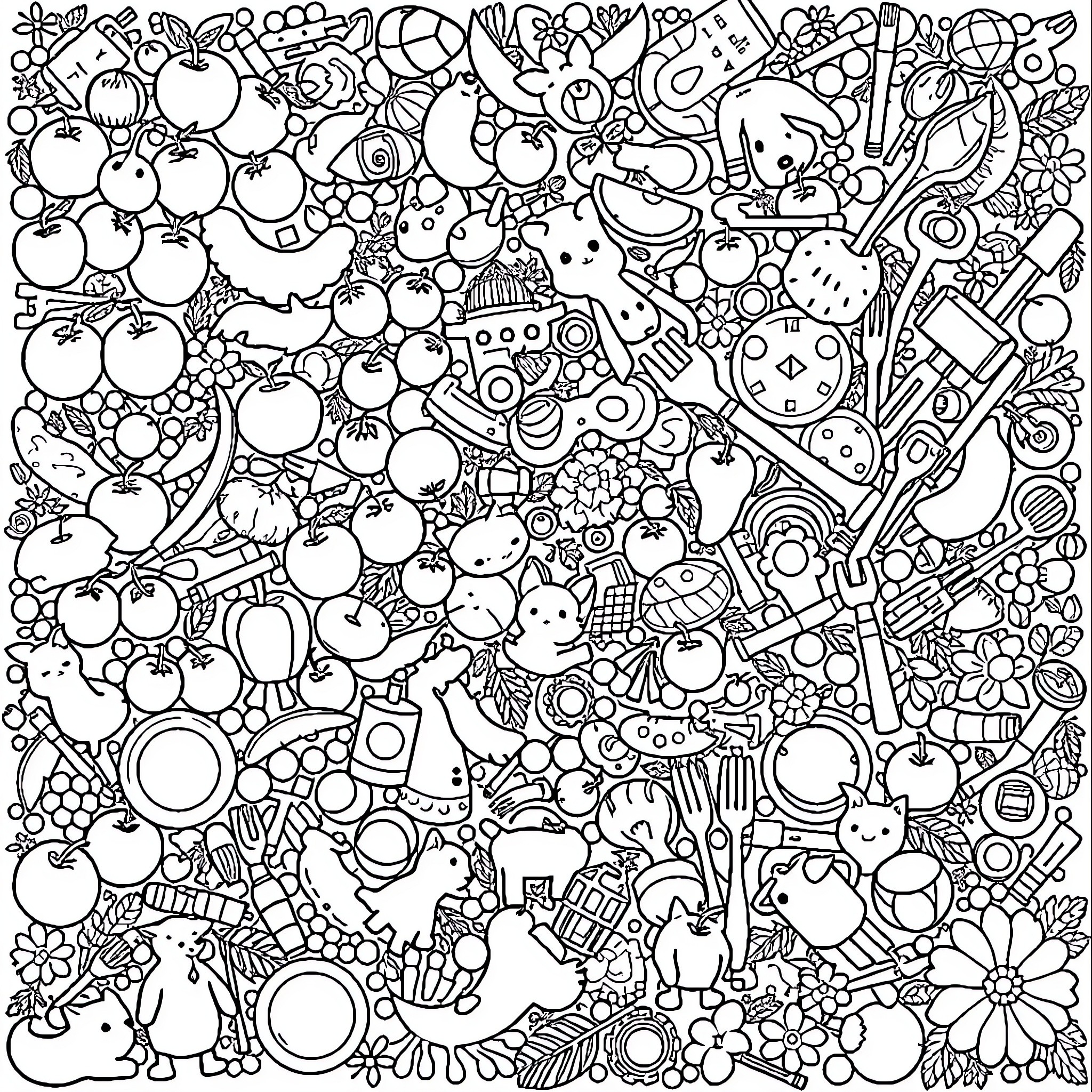 Object filled with various playful patterns and shapes Coloring Page (free black-and-white line drawing printable PDF for all, from beginners to advanced learners, including children, teens, adults, and seniors)