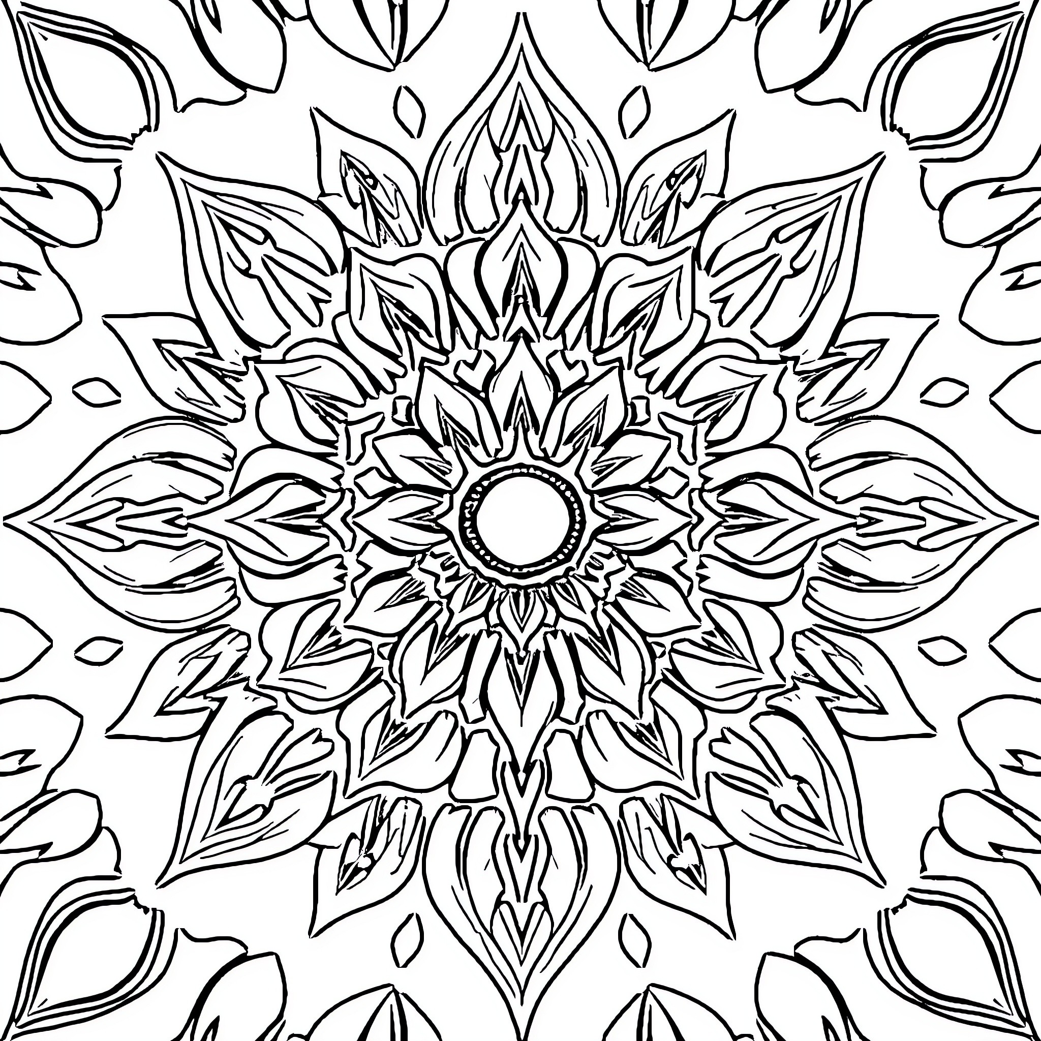 Stress Relief: Intricate Mandala Design Coloring Page (free black-and-white line drawing printable PDF for all, from beginners to advanced learners, including children, teens, adults, and seniors)