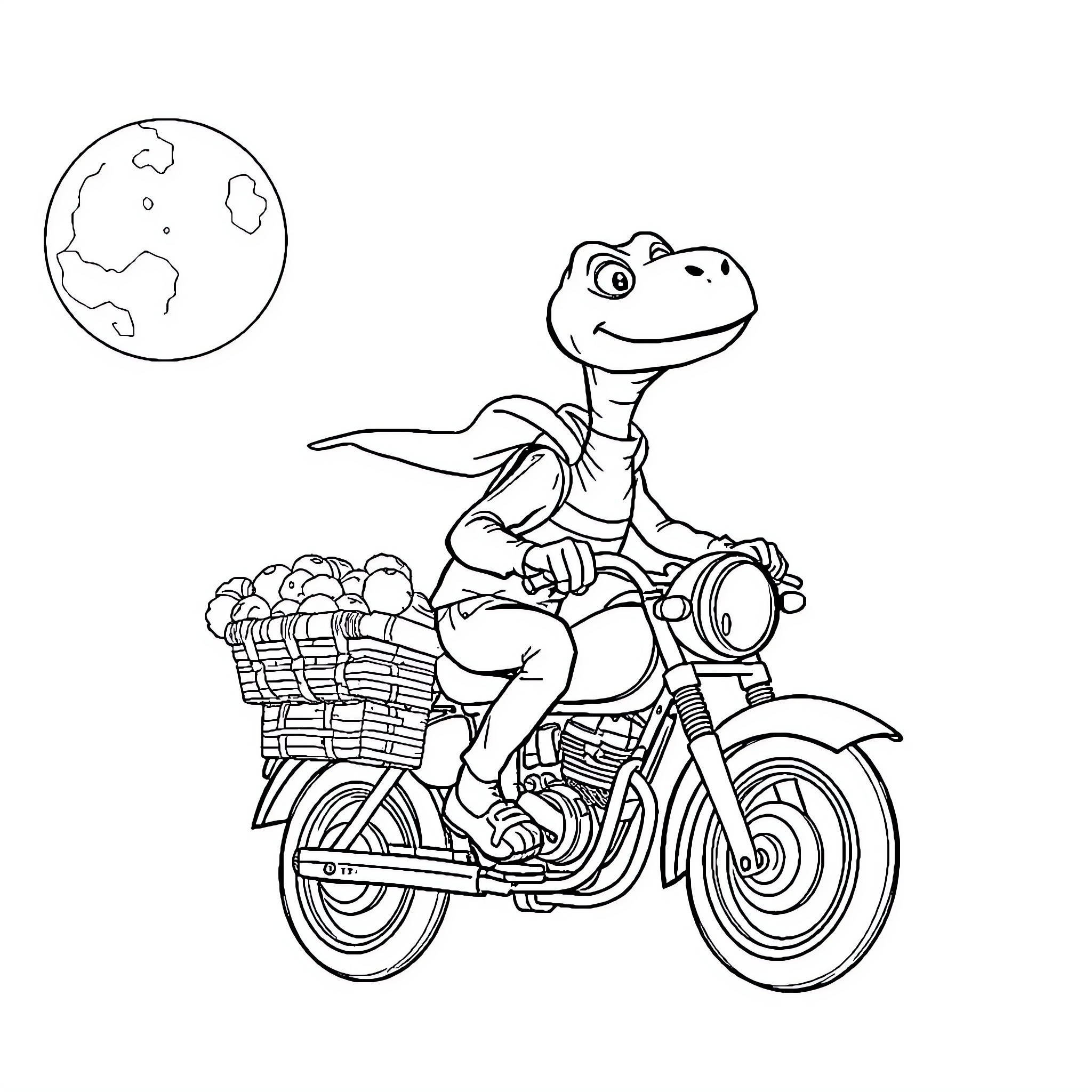 Elliott's Adventurous Motorcycle Ride Coloring Page (free black-and-white line drawing printable PDF for all, from beginners to advanced learners, including children, teens, adults, and seniors)