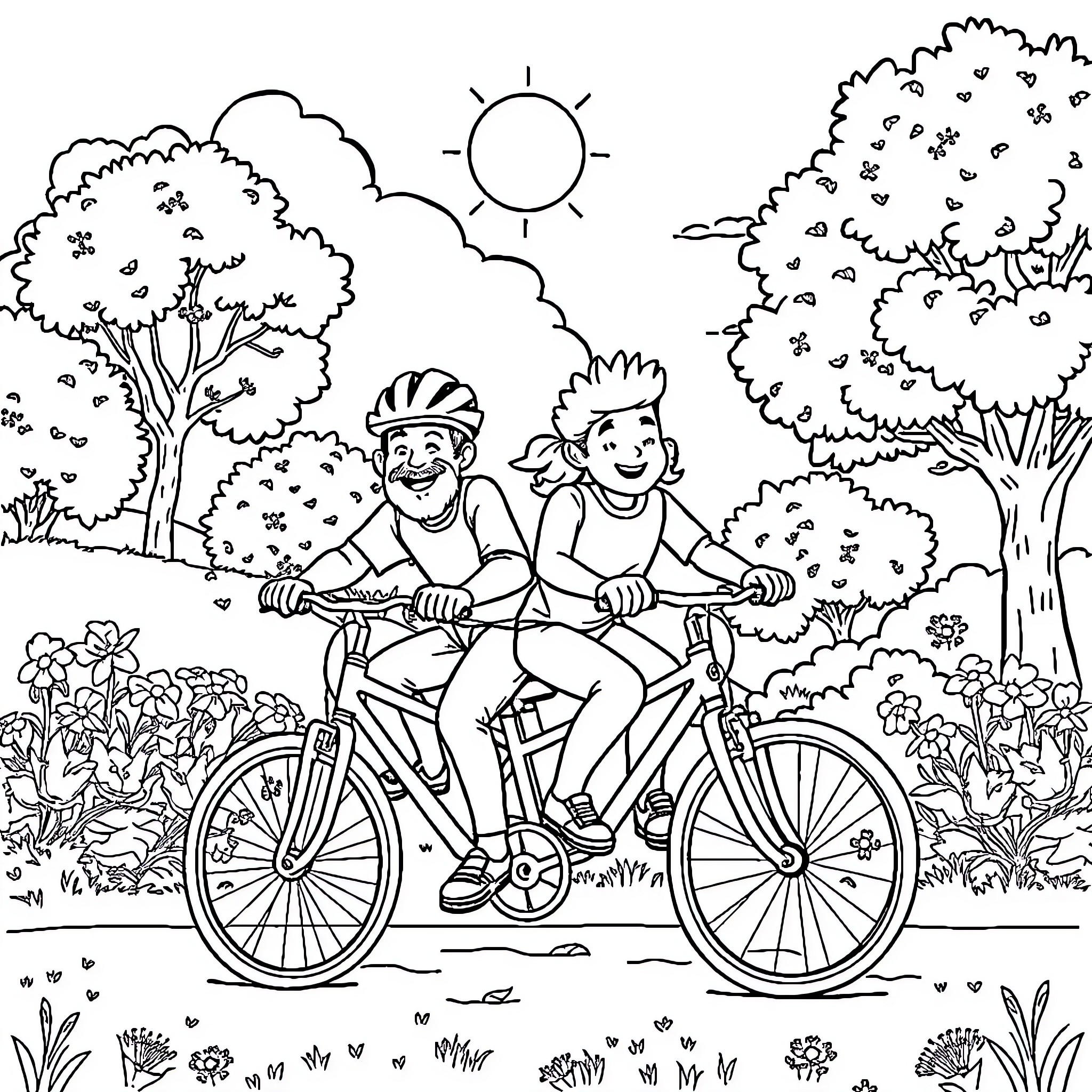 Gojo's cycling adventure in the serene countryside Coloring Page (free black-and-white line drawing printable PDF for all, from beginners to advanced learners, including children, teens, adults, and seniors)