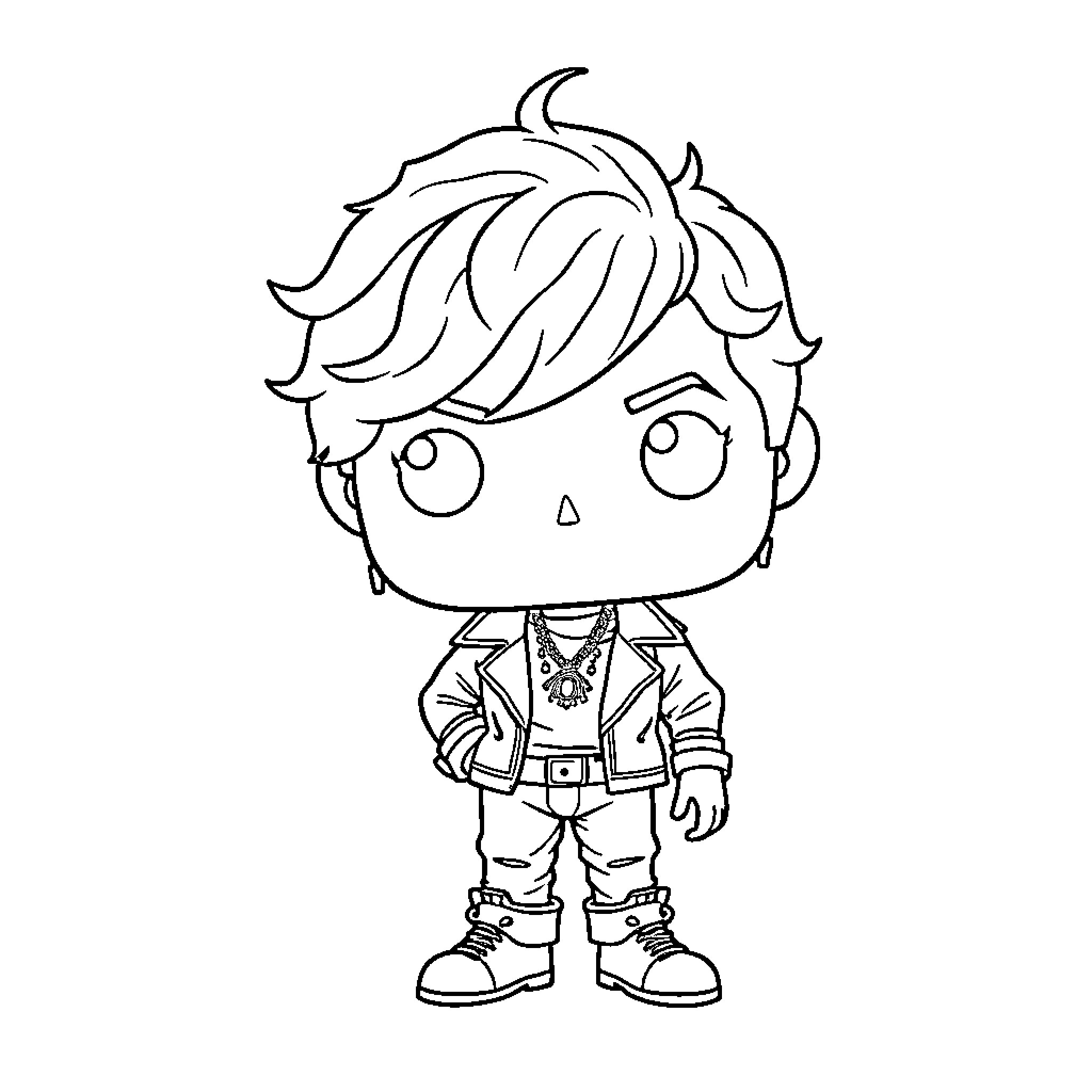 Harry Styles as a quirky cartoon character Coloring Page (free black-and-white line drawing printable PDF for all, from beginners to advanced learners, including children, teens, adults, and seniors)