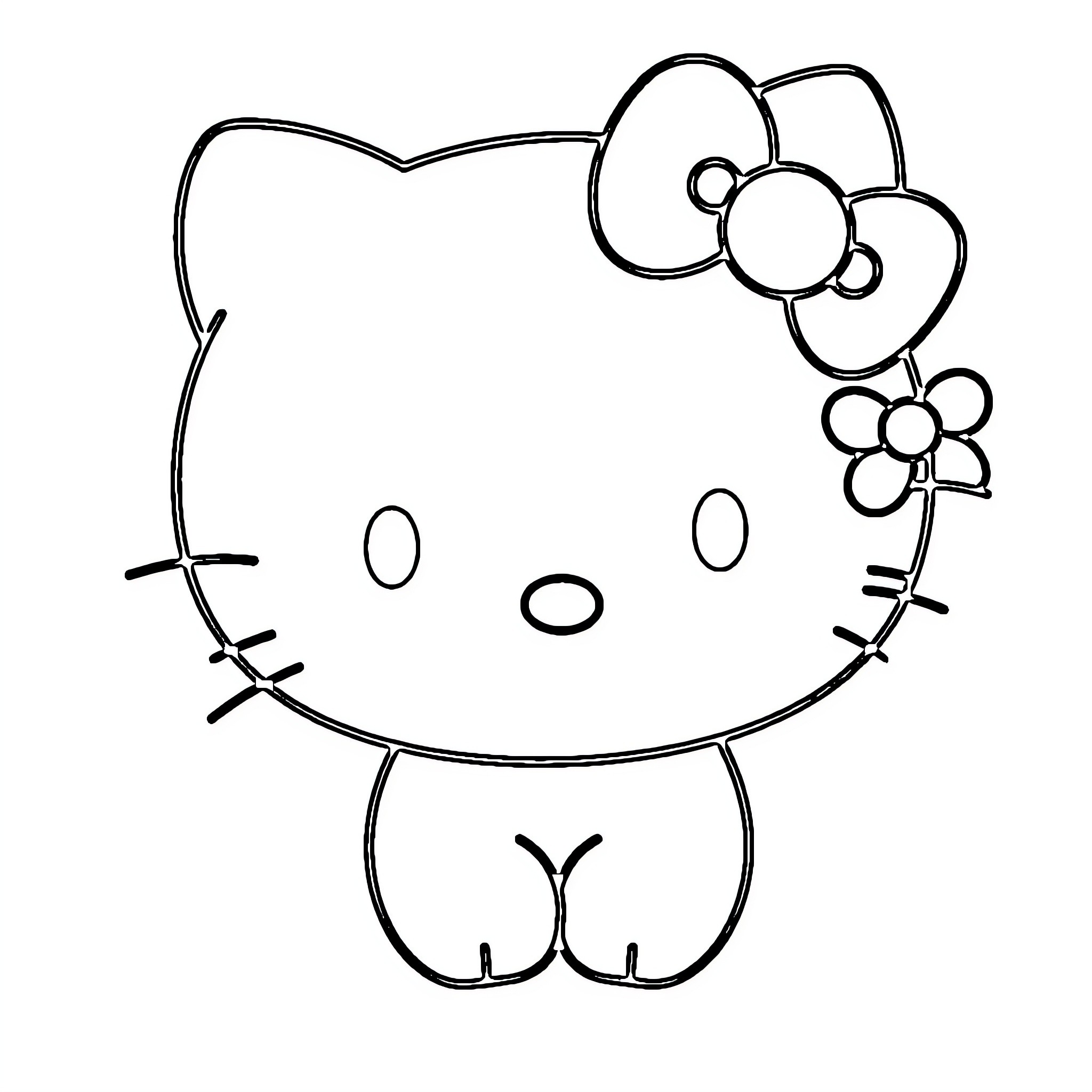 Hello Kitty outline sketch with flower accessories Coloring Page (free black-and-white line drawing printable PDF for all, from beginners to advanced learners, including children, teens, adults, and seniors)