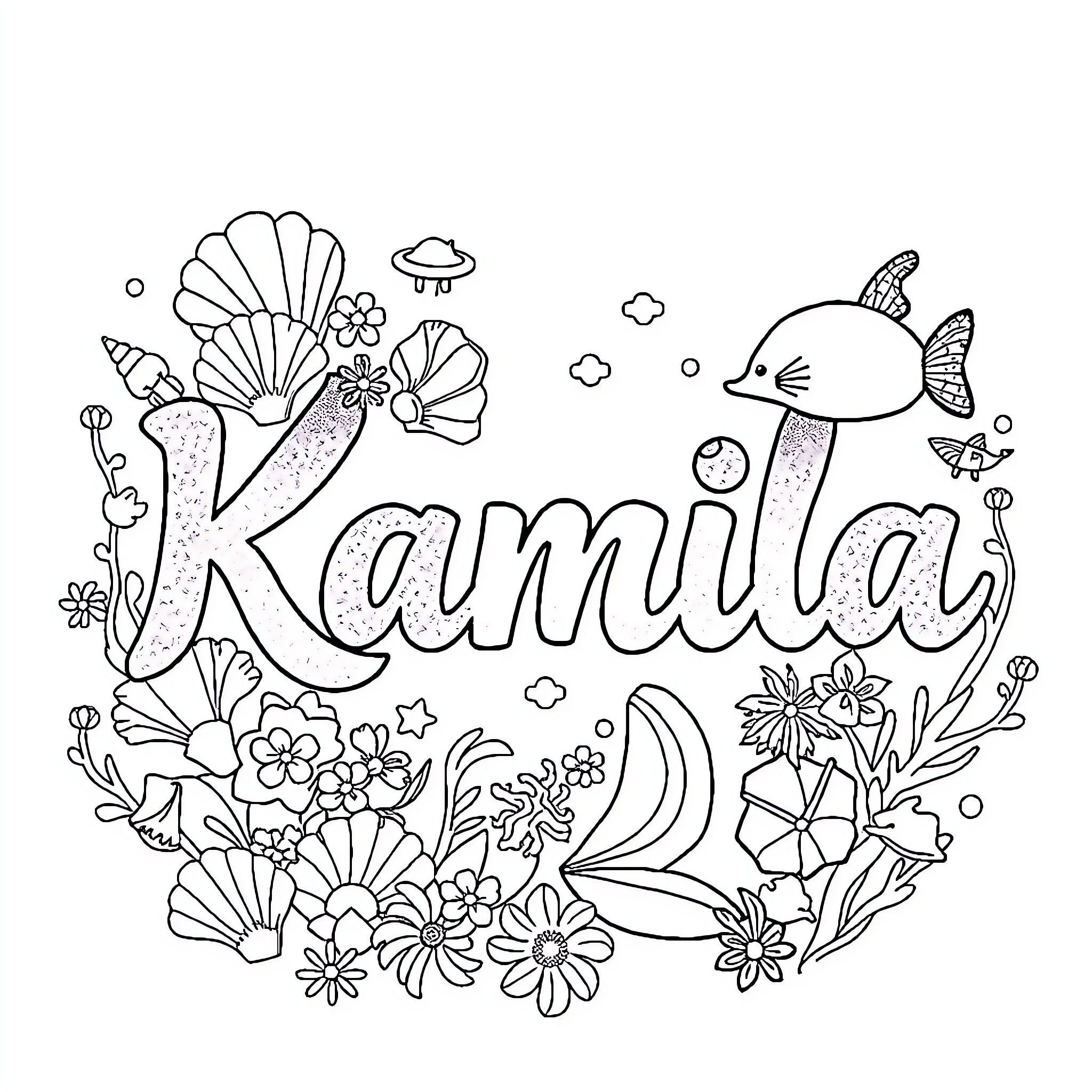 Mermaid in a whimsical underwater scene Coloring Page (free black-and-white line drawing printable PDF for all, from beginners to advanced learners, including children, teens, adults, and seniors)