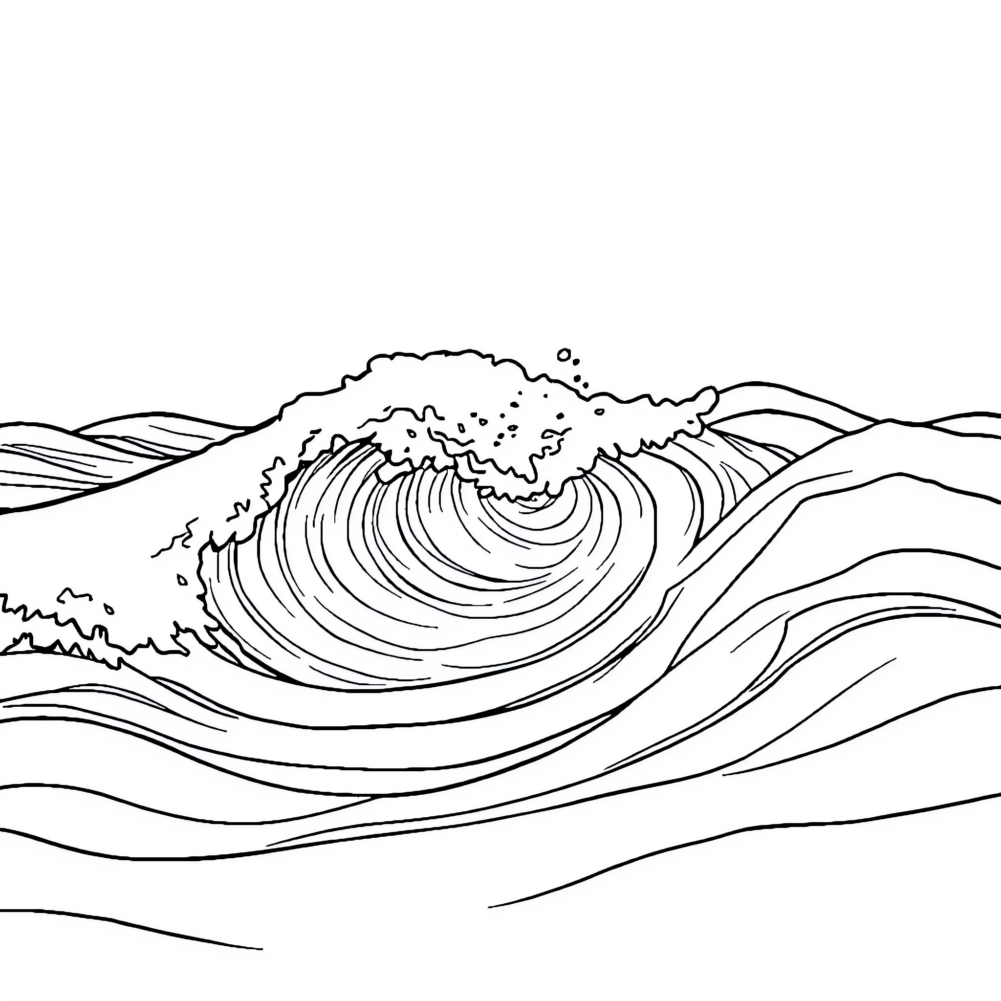 Ocean wave crashing against shoreline Coloring Page (free black-and-white line drawing printable PDF for all, from beginners to advanced learners, including children, teens, adults, and seniors)