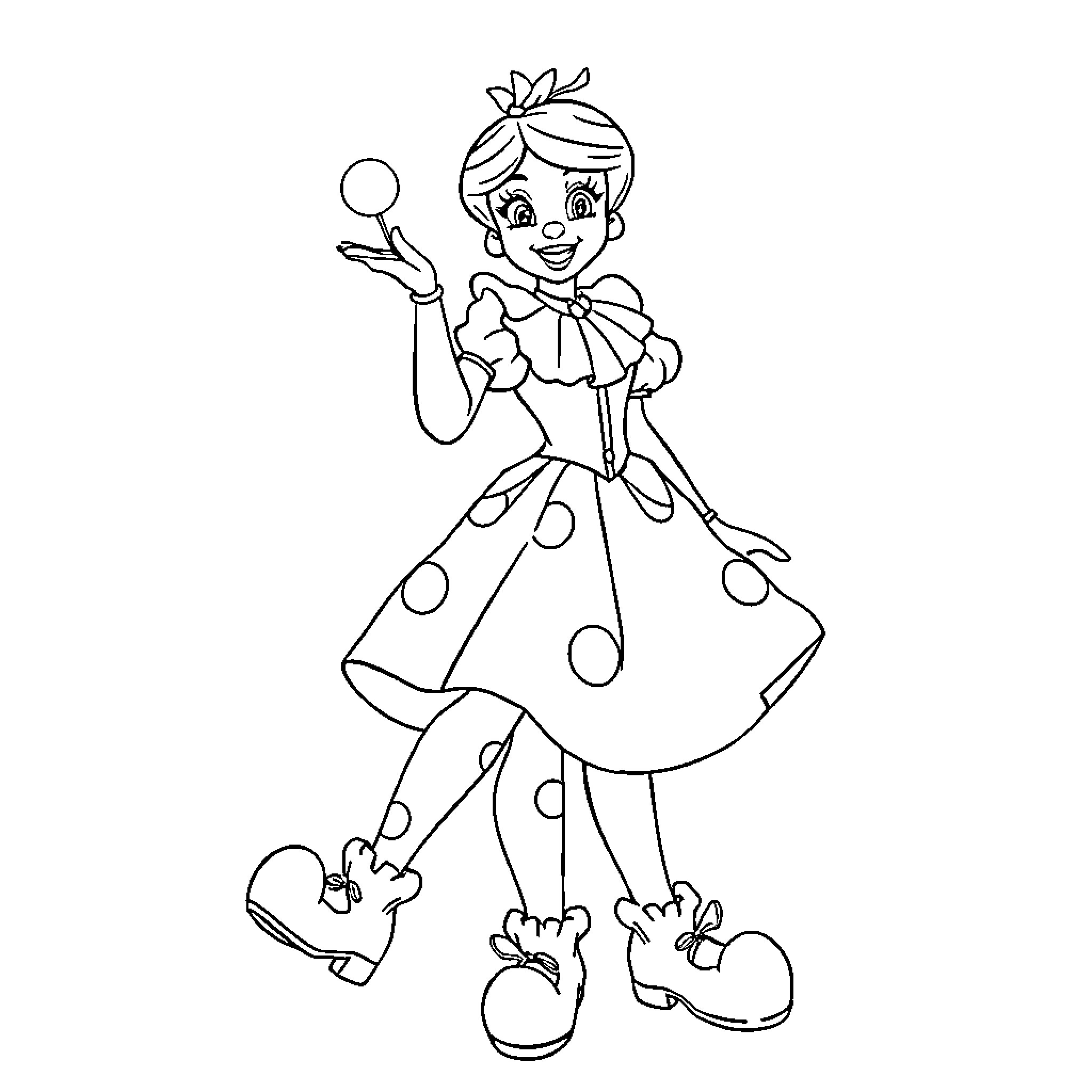Disney Princess cheerfully balancing a ball Coloring Page (free black-and-white line drawing printable PDF for all, from beginners to advanced learners, including children, teens, adults, and seniors)