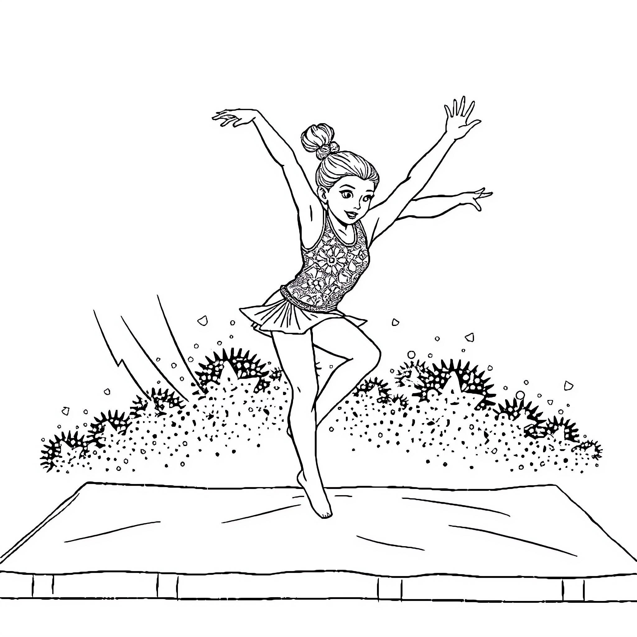 Livvy Dunn's Joyful Dance Performance Coloring Page (free black-and-white line drawing printable PDF for all, from beginners to advanced learners, including children, teens, adults, and seniors)