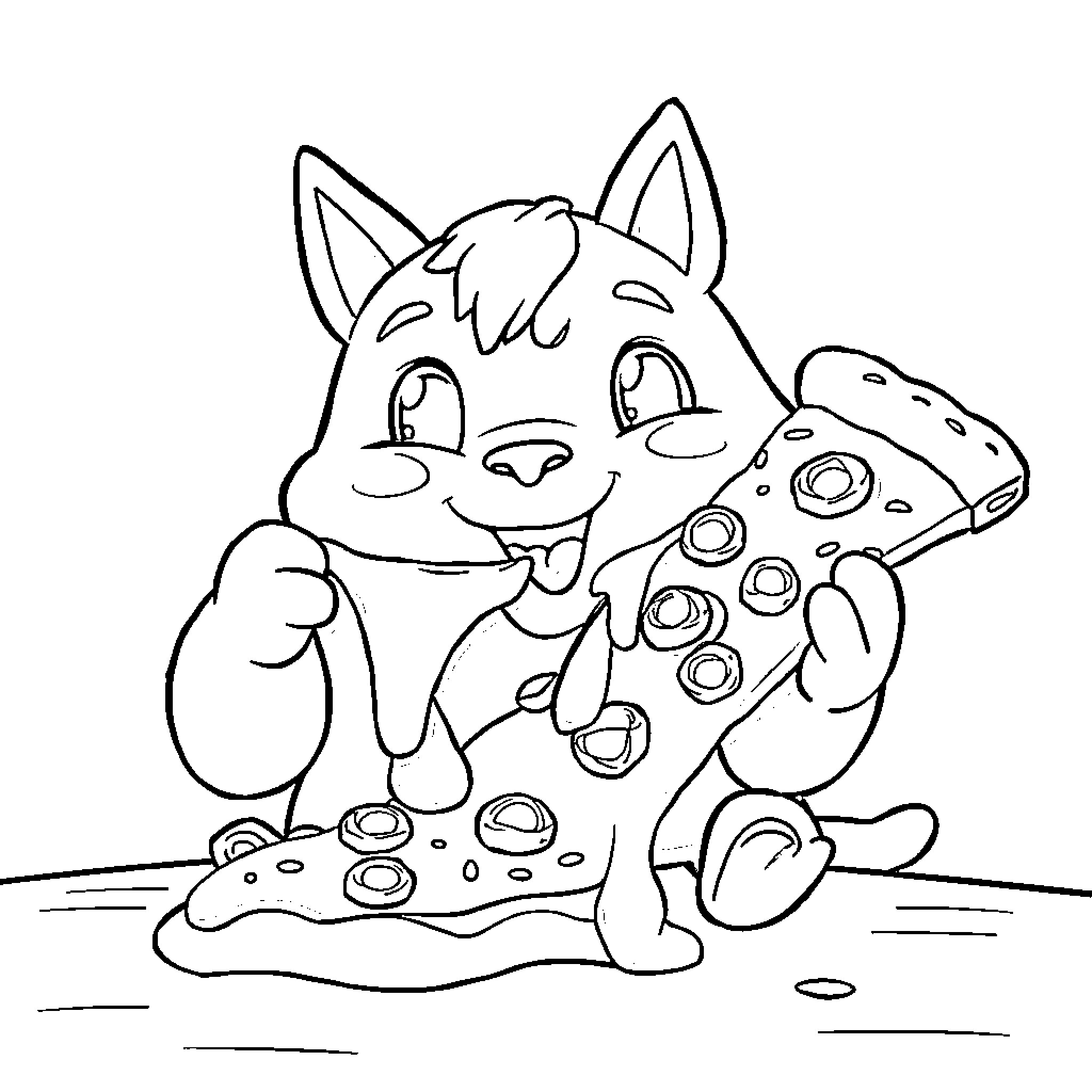 Labubu playing with spotted toy in the park Coloring Page (free black-and-white line drawing printable PDF for all, from beginners to advanced learners, including children, teens, adults, and seniors)