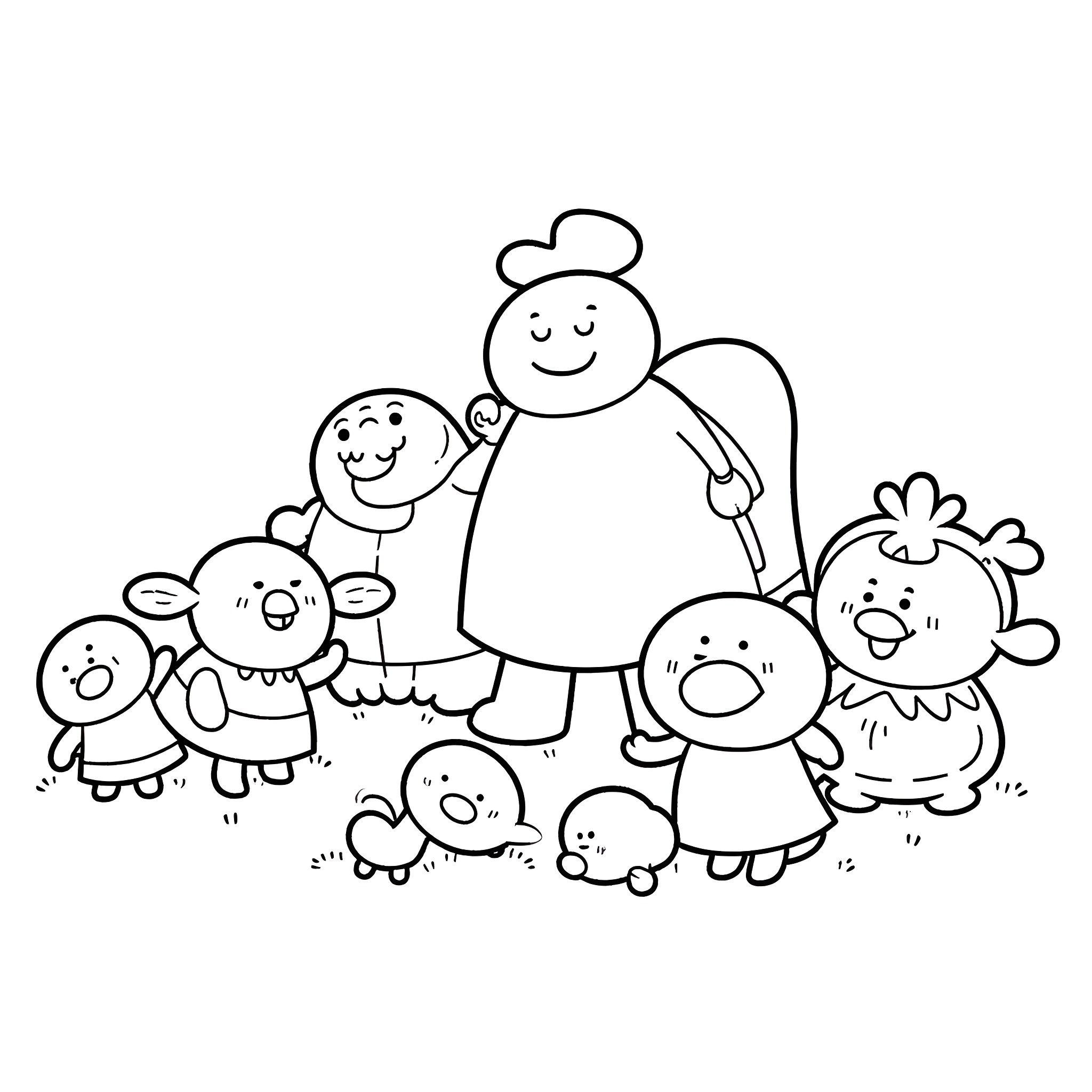 BFDI group of friends with different expressions Coloring Page (free black-and-white line drawing printable PDF for all, from beginners to advanced learners, including children, teens, adults, and seniors)