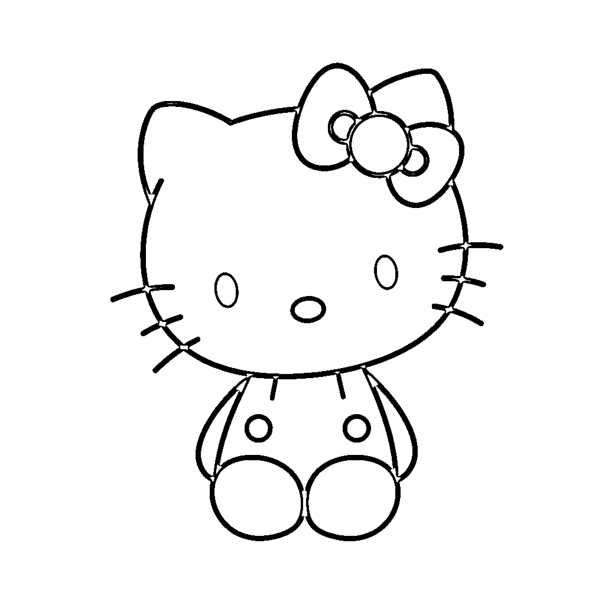Hello Kitty in simple outline drawing Coloring Page (free black-and-white line drawing printable PDF for all, from beginners to advanced learners, including children, teens, adults, and seniors)