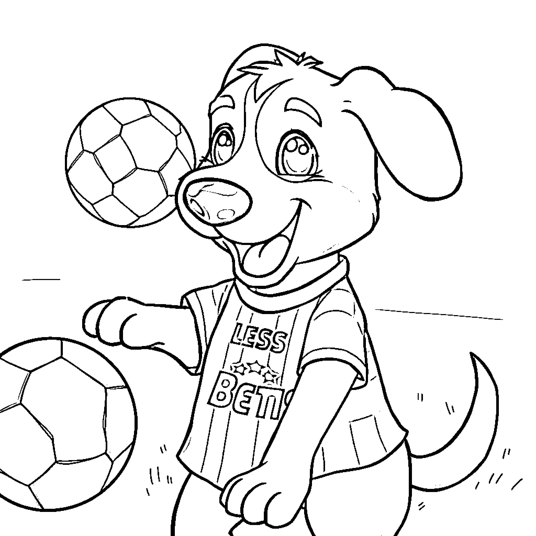 Bluey playing with soccer balls Coloring Page (free black-and-white line drawing printable PDF for all, from beginners to advanced learners, including children, teens, adults, and seniors)