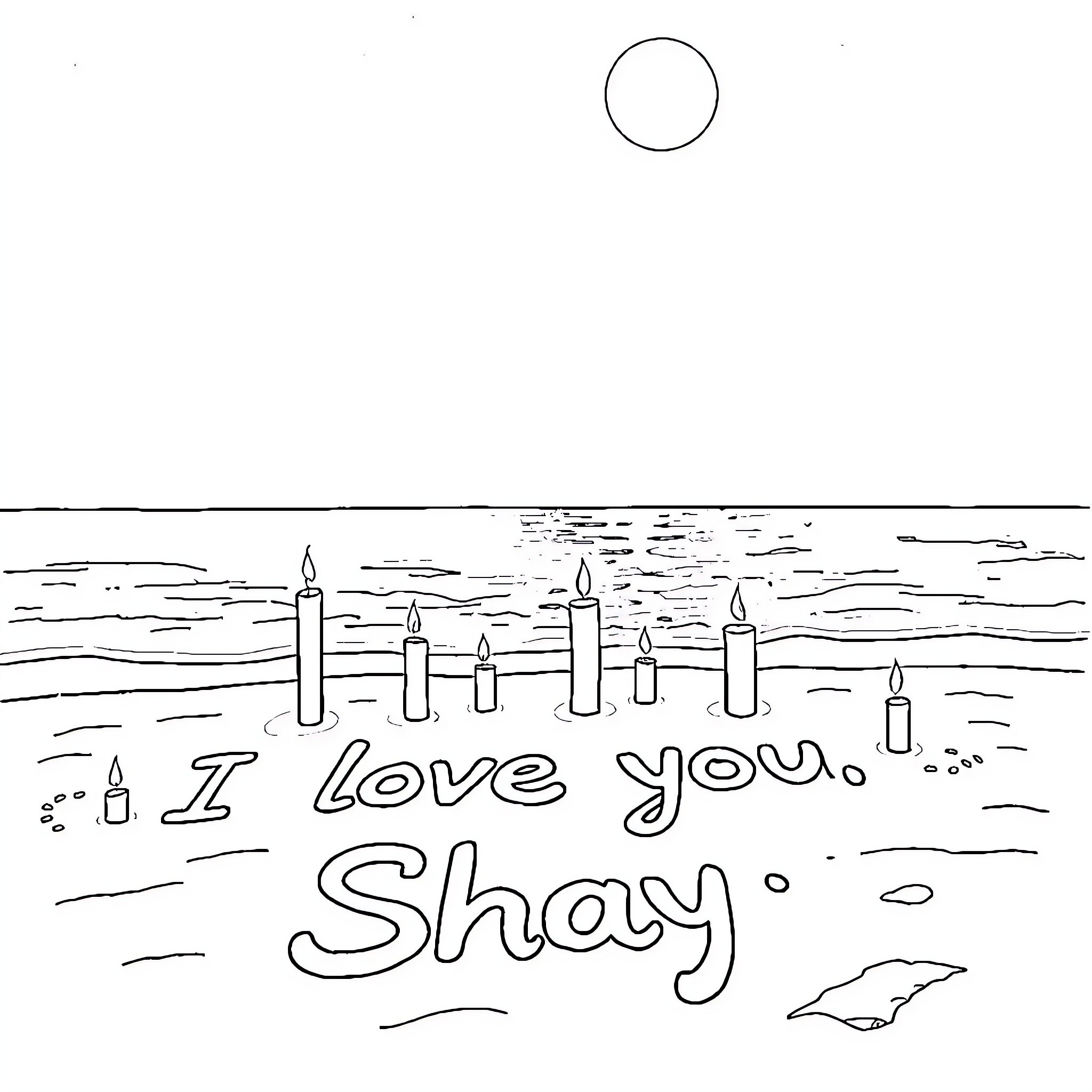Love Shay's Heartfelt Expression Coloring Page (free black-and-white line drawing printable PDF for all, from beginners to advanced learners, including children, teens, adults, and seniors)