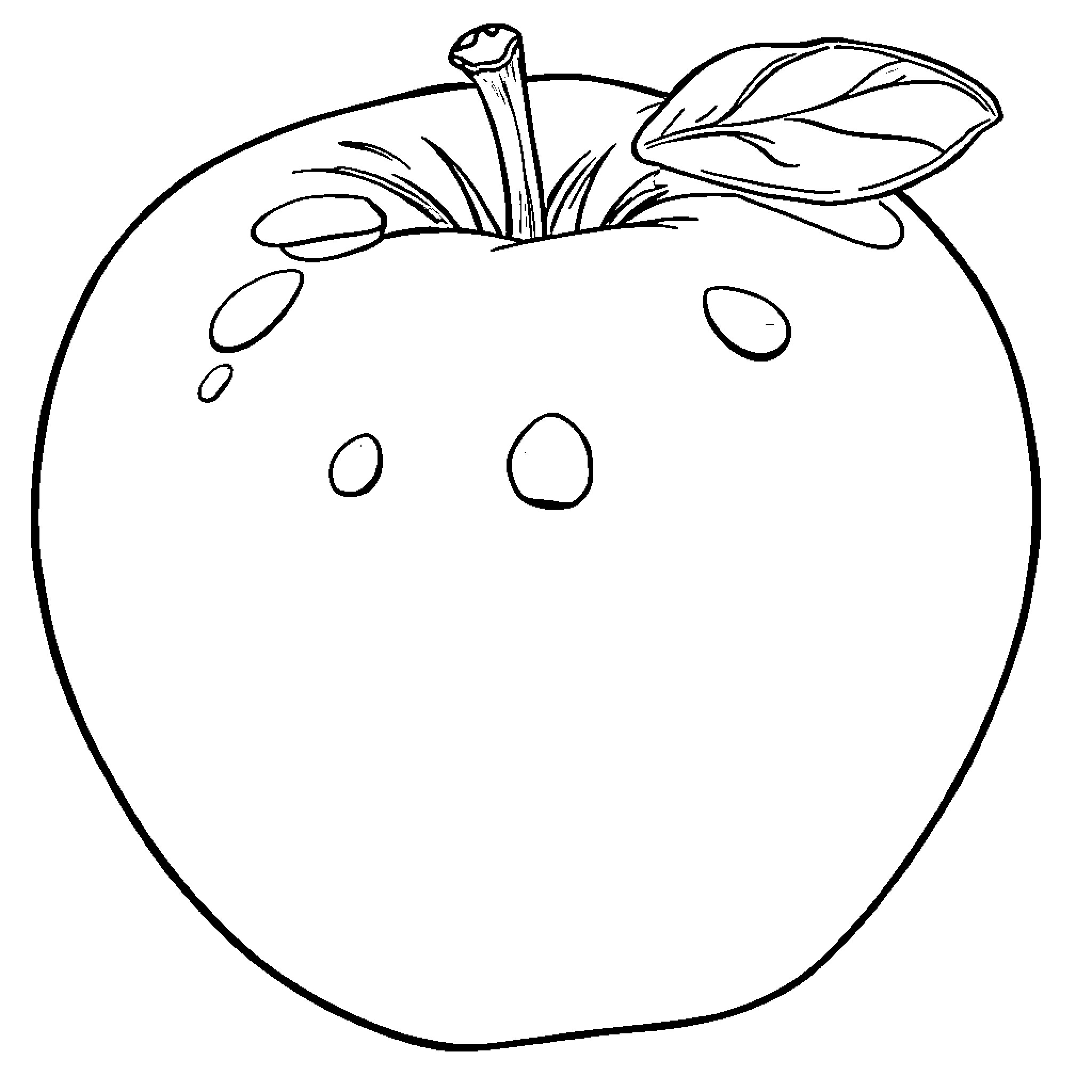 Apple with detailed leaves and stem Coloring Page (free black-and-white line drawing printable PDF for all, from beginners to advanced learners, including children, teens, adults, and seniors)