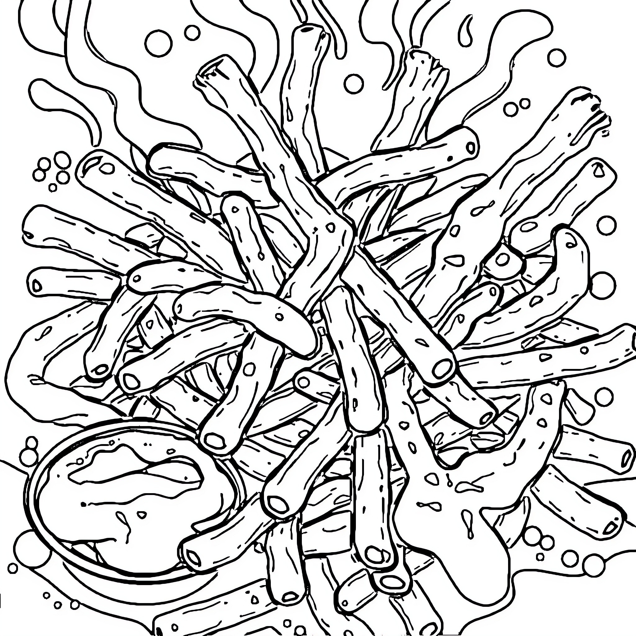 Chip's abstract underwater exploration Coloring Page (free black-and-white line drawing printable PDF for all, from beginners to advanced learners, including children, teens, adults, and seniors)