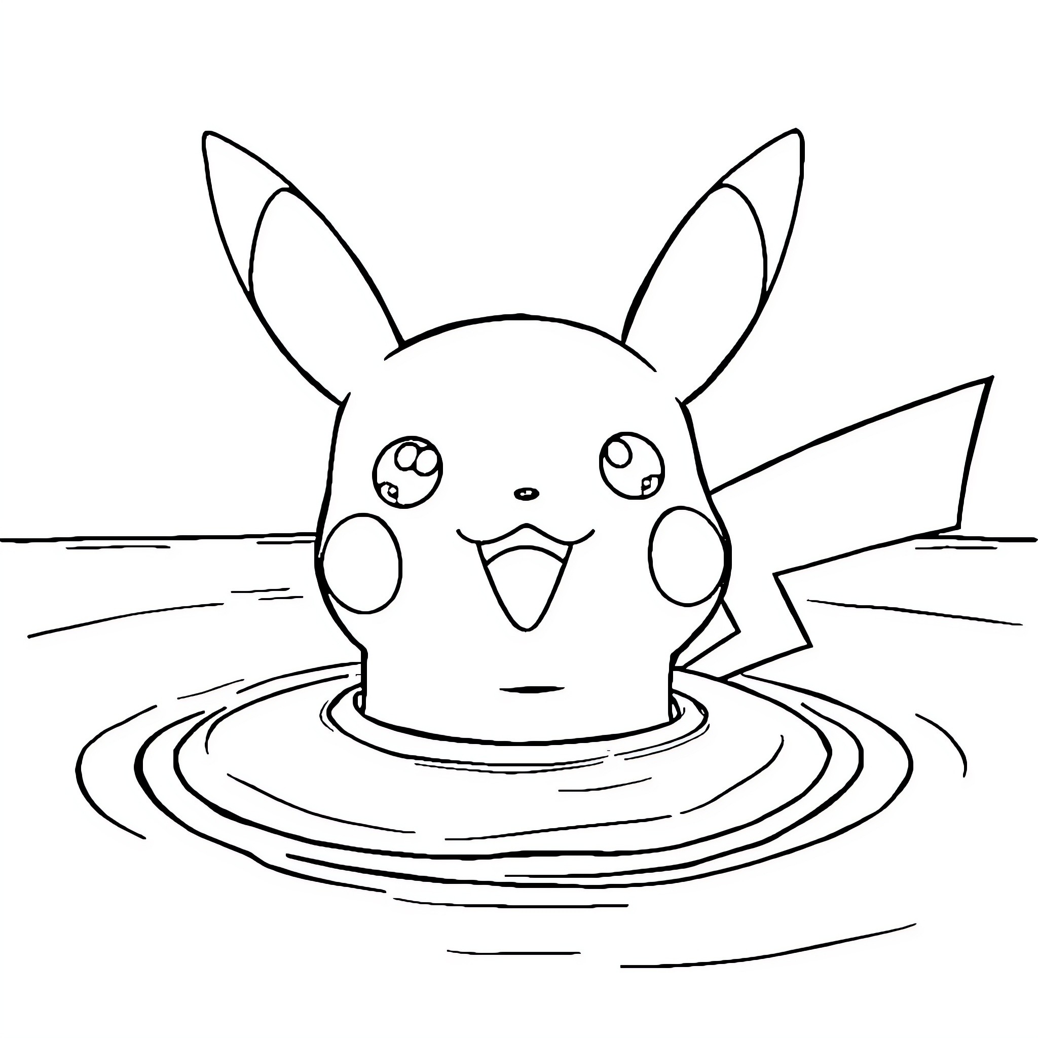 Pikachu splashing in a puddle Coloring Page (free black-and-white line drawing printable PDF for all, from beginners to advanced learners, including children, teens, adults, and seniors)