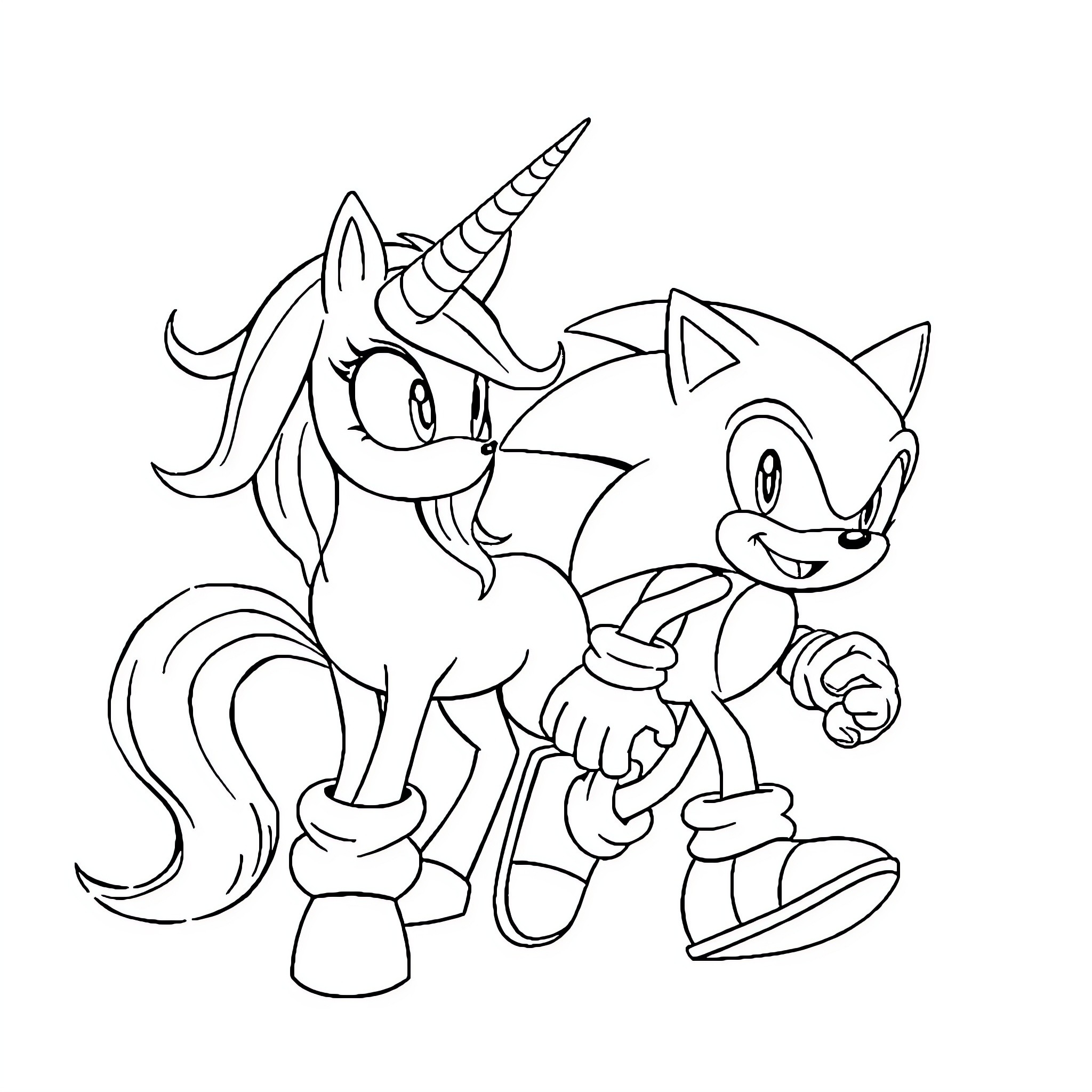 Unicorn and Hedgehog Friends on an Adventure Coloring Page (free black-and-white line drawing printable PDF for all, from beginners to advanced learners, including children, teens, adults, and seniors)