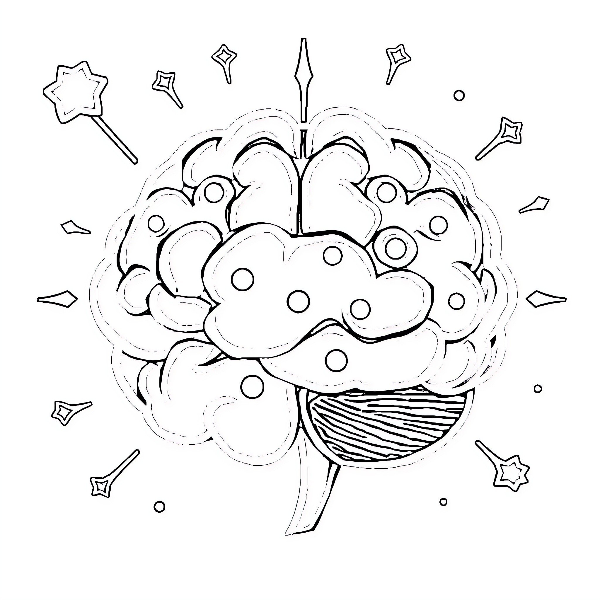 Kids' Imaginative Doodle World Coloring Page (free black-and-white line drawing printable PDF for all, from beginners to advanced learners, including children, teens, adults, and seniors)