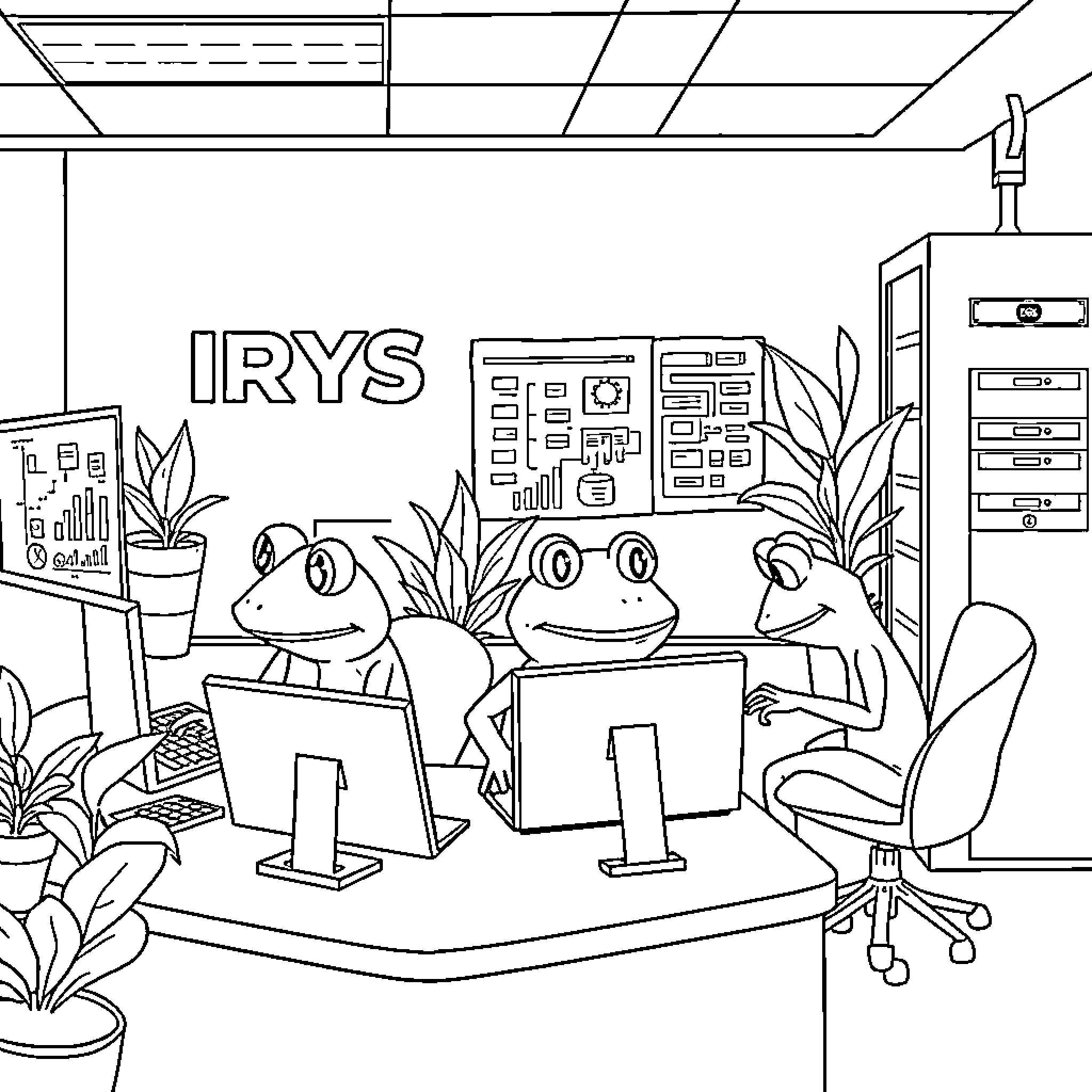 Pepe Frogs Working Diligently in the Office Coloring Page (free black-and-white line drawing printable PDF for all, from beginners to advanced learners, including children, teens, adults, and seniors)