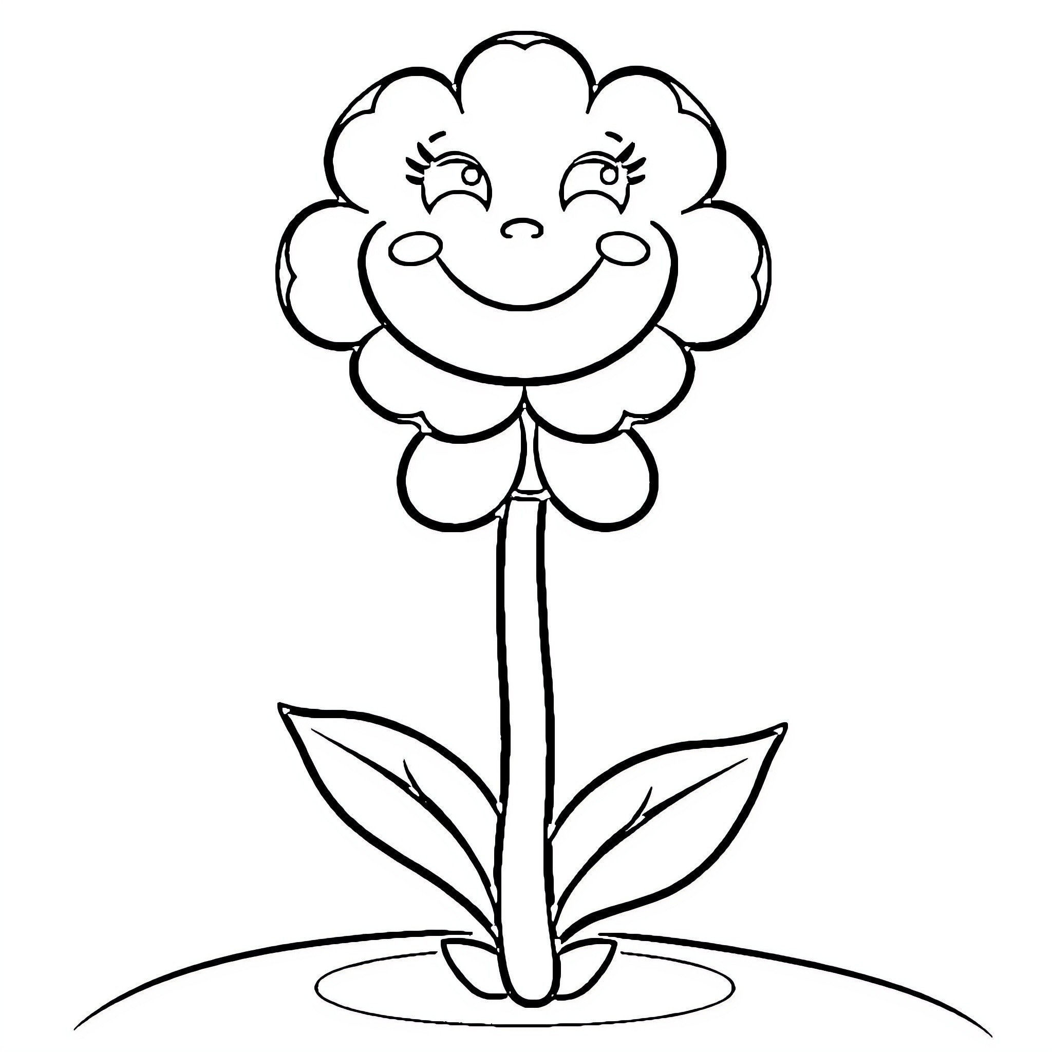 Flower with a smiling face and closed eyes Coloring Page (free black-and-white line drawing printable PDF for all, from beginners to advanced learners, including children, teens, adults, and seniors)