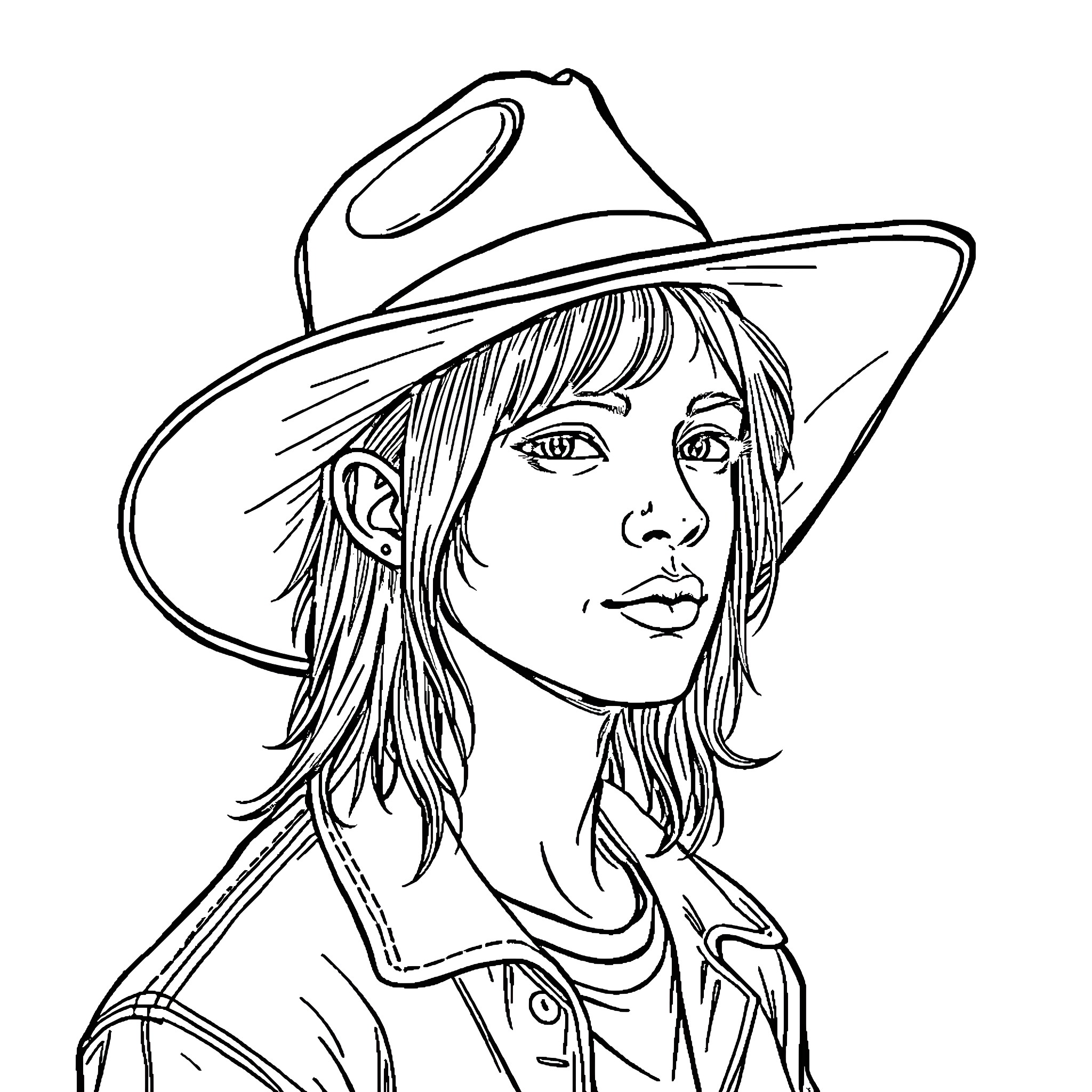 Cat in Cowboy Hat Coloring Page (free black-and-white line drawing printable PDF for all, from beginners to advanced learners, including children, teens, adults, and seniors)