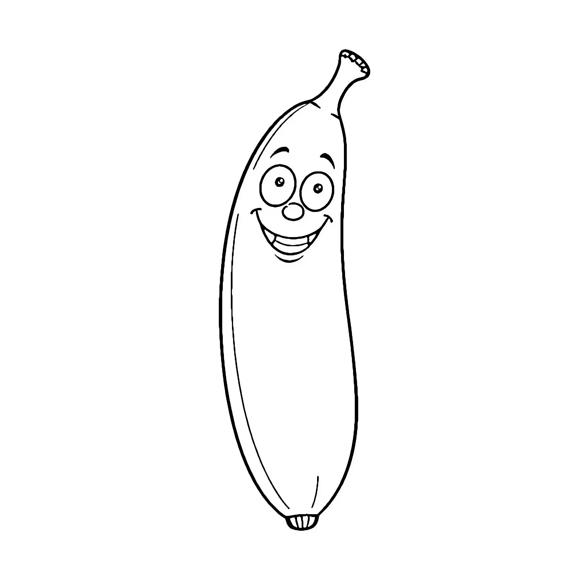 Banana with a happy expression Coloring Page (free black-and-white line drawing printable PDF for all, from beginners to advanced learners, including children, teens, adults, and seniors)