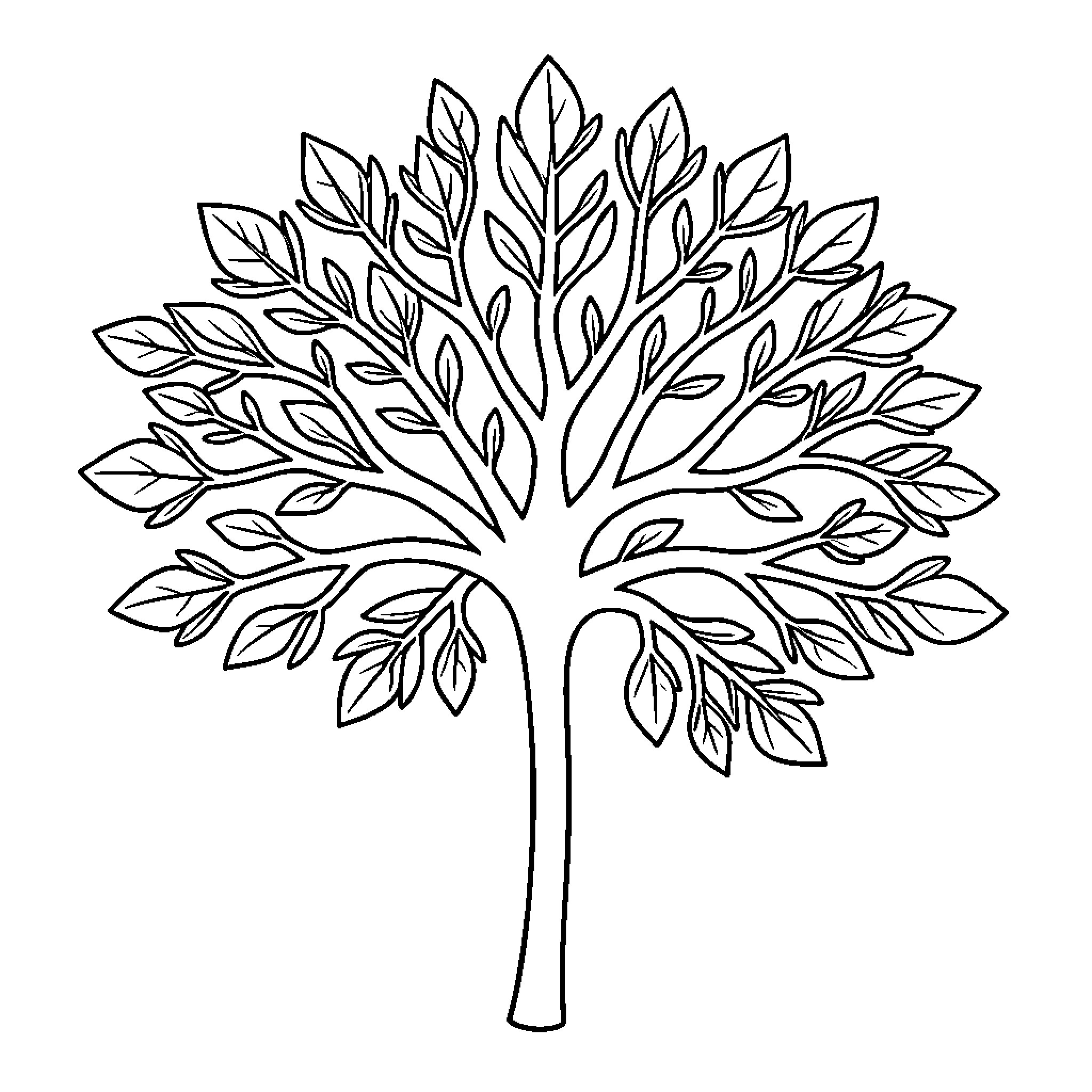Flower Tree with Intricate Leaf Design Coloring Page (free black-and-white line drawing printable PDF for all, from beginners to advanced learners, including children, teens, adults, and seniors)
