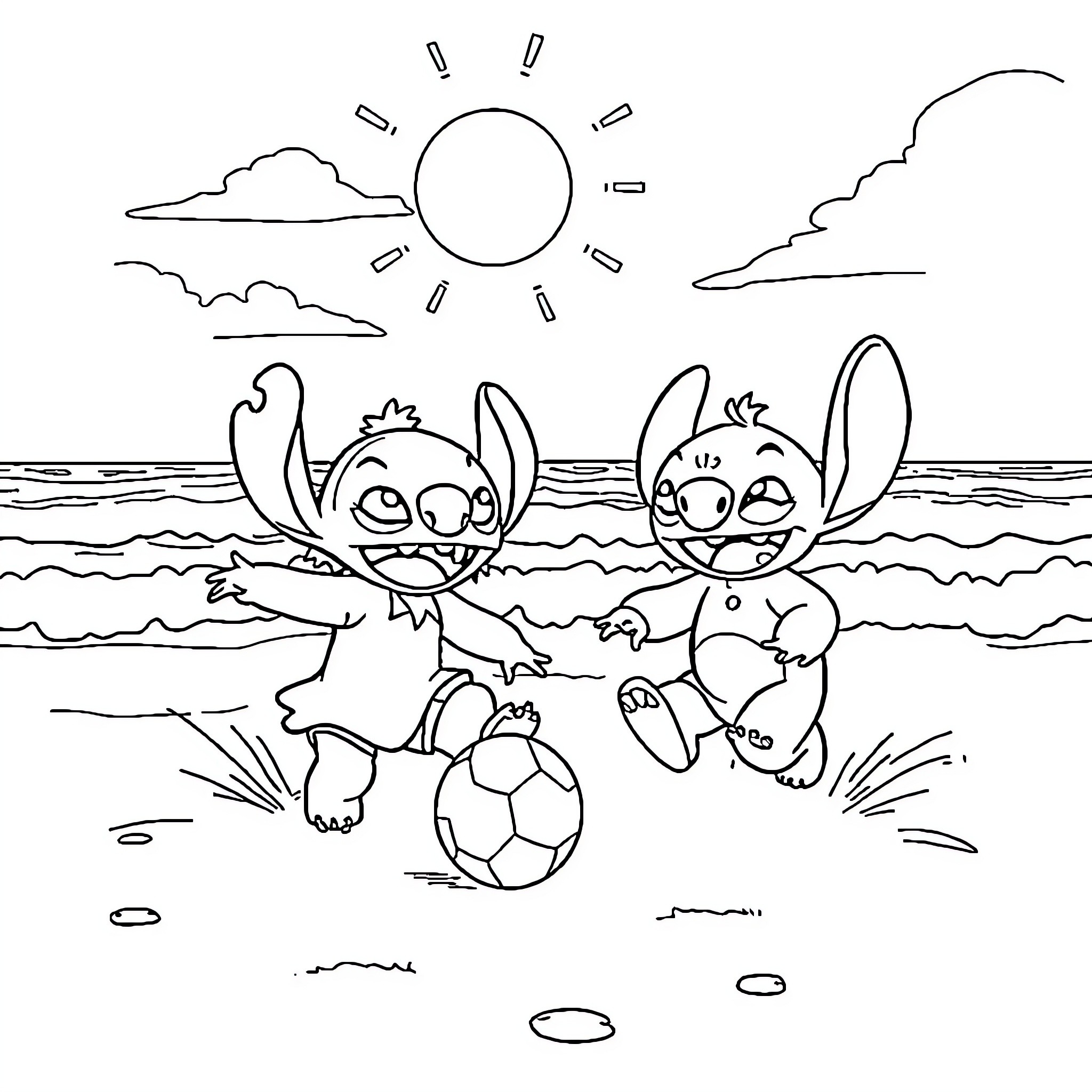 Lilou's Beach Adventure with Playful Companions Coloring Page (free black-and-white line drawing printable PDF for all, from beginners to advanced learners, including children, teens, adults, and seniors)