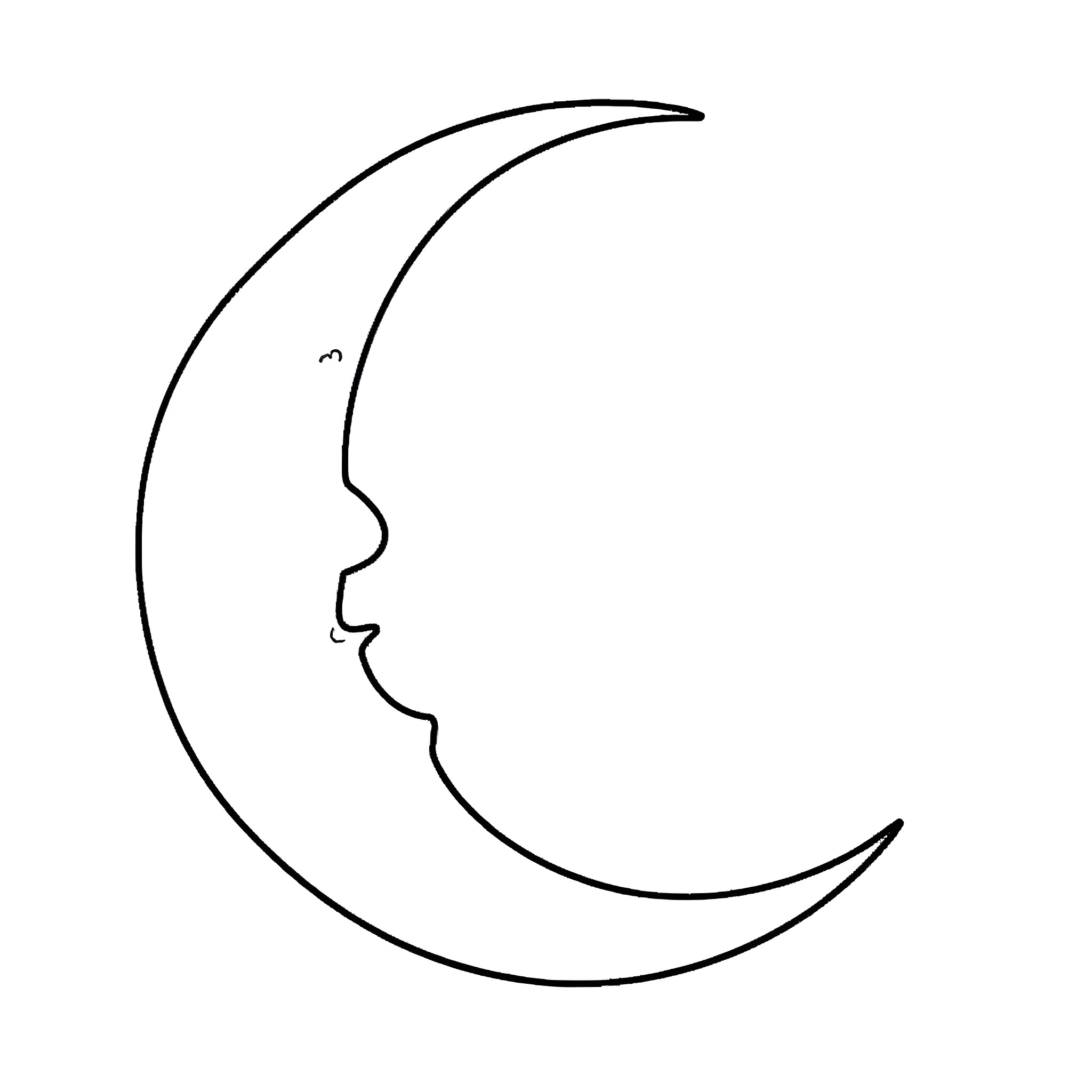 Moon with a serene expression Coloring Page (free black-and-white line drawing printable PDF for all, from beginners to advanced learners, including children, teens, adults, and seniors)