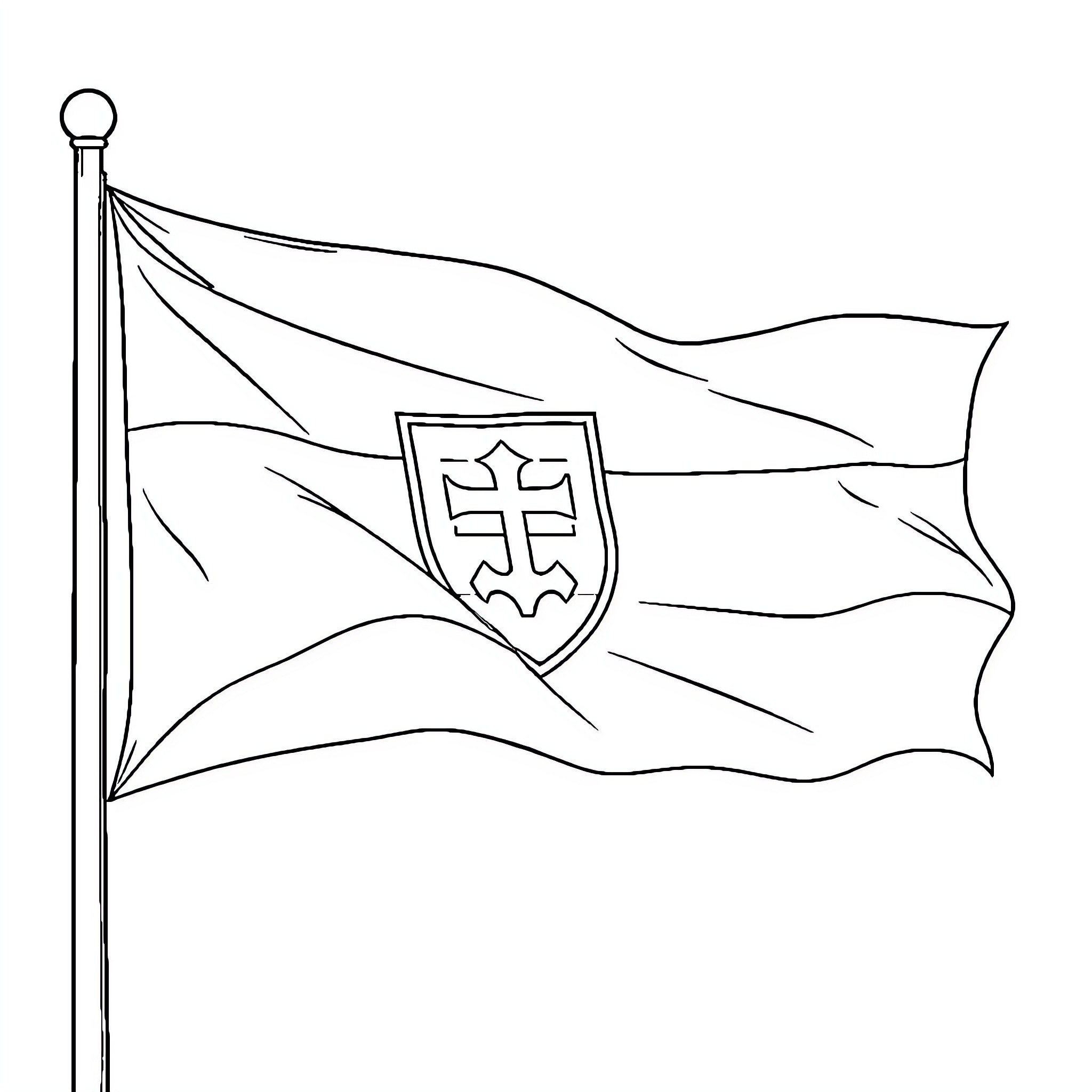 Slovakia Flag Waving in the Wind Coloring Page (free black-and-white line drawing printable PDF for all, from beginners to advanced learners, including children, teens, adults, and seniors)