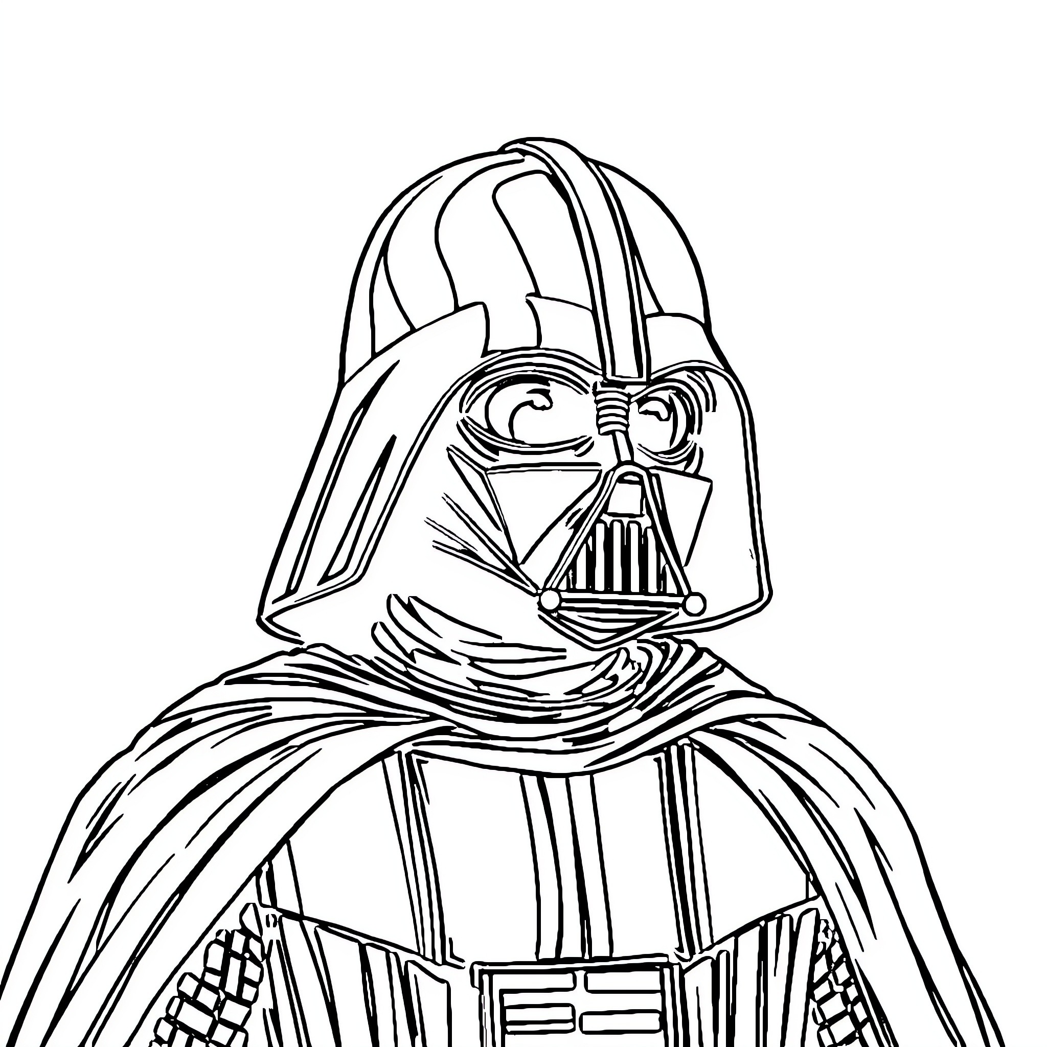 Darth Vader, the iconic villain, in detailed outline Coloring Page (free black-and-white line drawing printable PDF for all, from beginners to advanced learners, including children, teens, adults, and seniors)