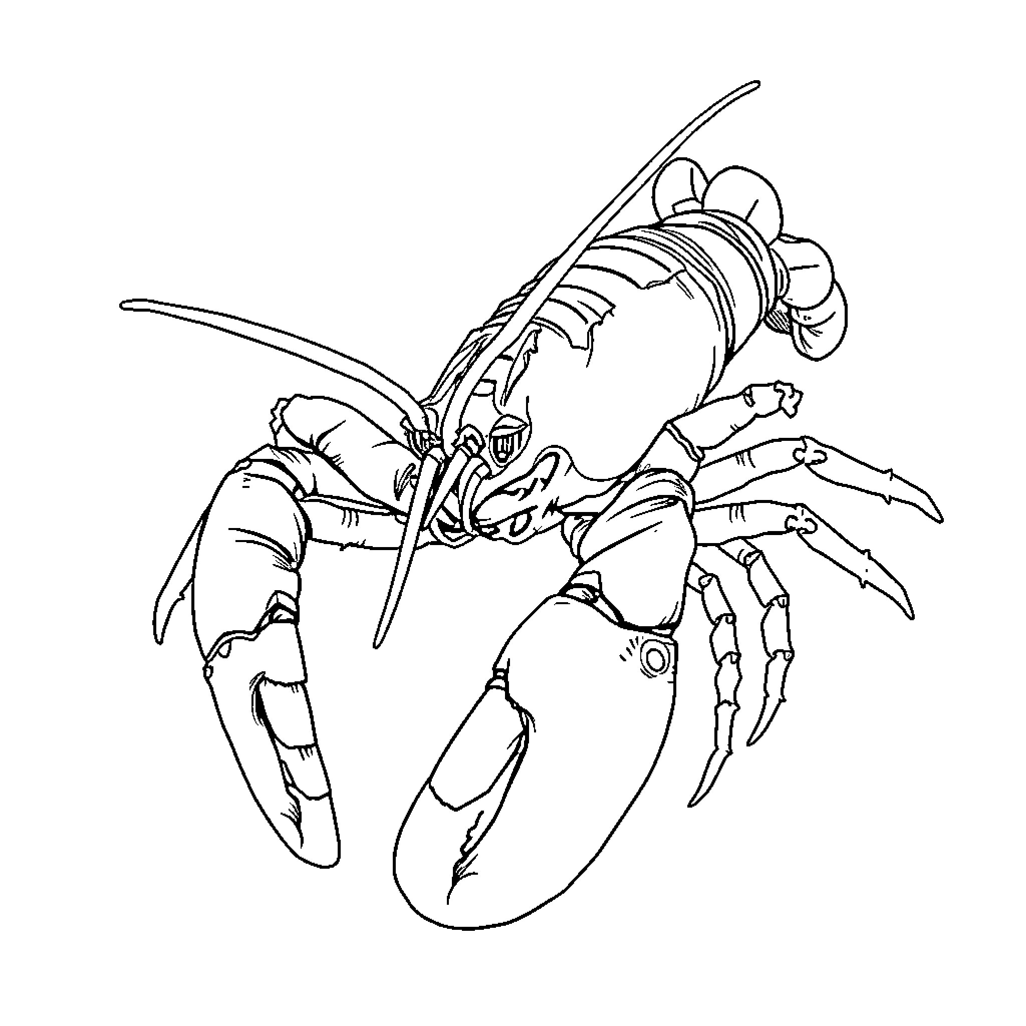 Lobster crawling with outstretched claws Coloring Page (free black-and-white line drawing printable PDF for all, from beginners to advanced learners, including children, teens, adults, and seniors)