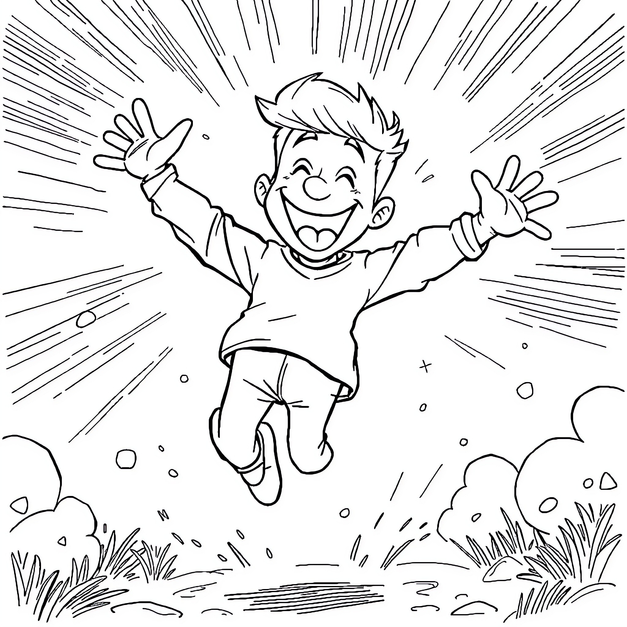 Stefan Borsch's Joyful Leap in the Outdoors Coloring Page (free black-and-white line drawing printable PDF for all, from beginners to advanced learners, including children, teens, adults, and seniors)
