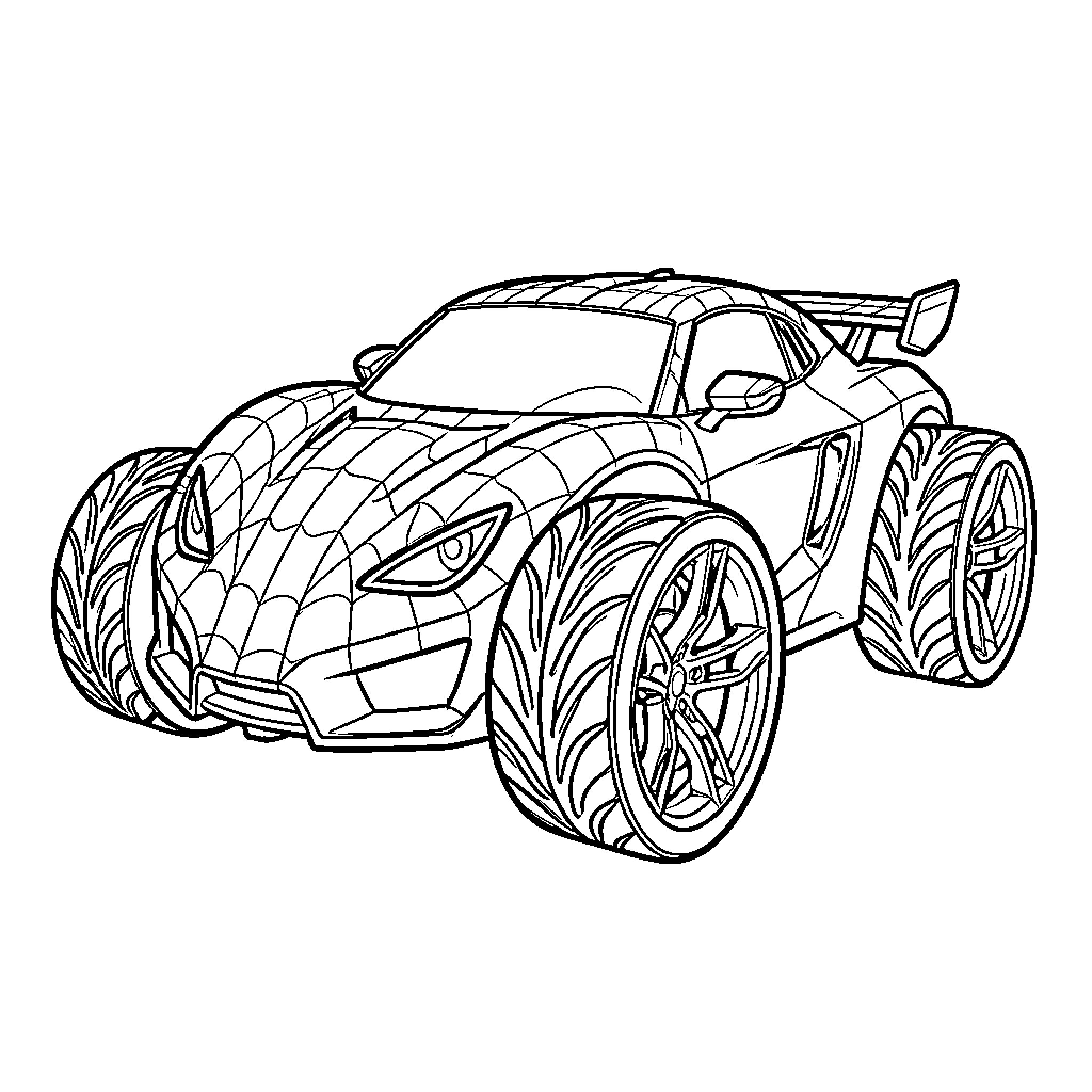 Spider-Man's Futuristic Racing Vehicle Coloring Page (free black-and-white line drawing printable PDF for all, from beginners to advanced learners, including children, teens, adults, and seniors)
