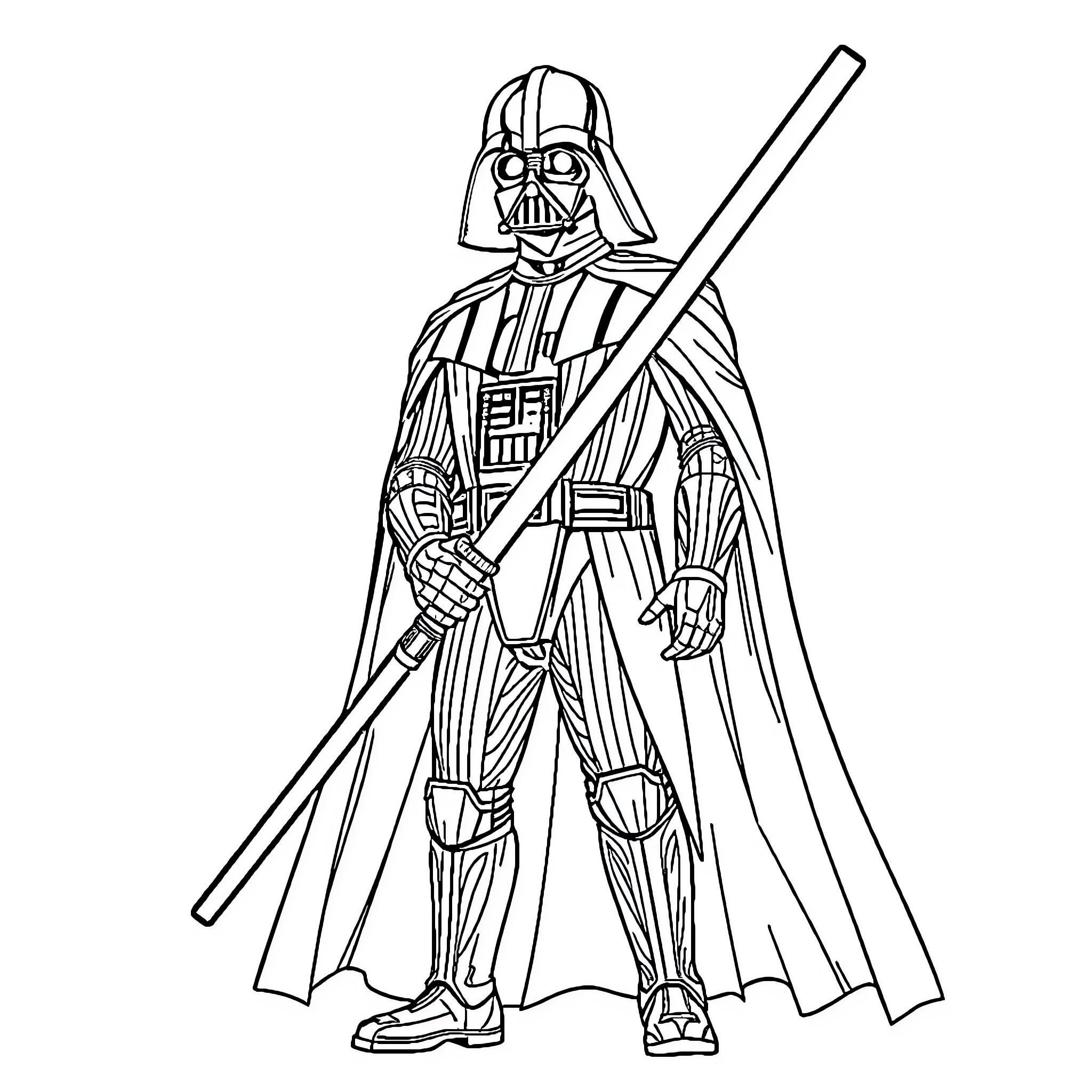Darth Vader, the Intimidating Sith Lord Coloring Page (free black-and-white line drawing printable PDF for all, from beginners to advanced learners, including children, teens, adults, and seniors)