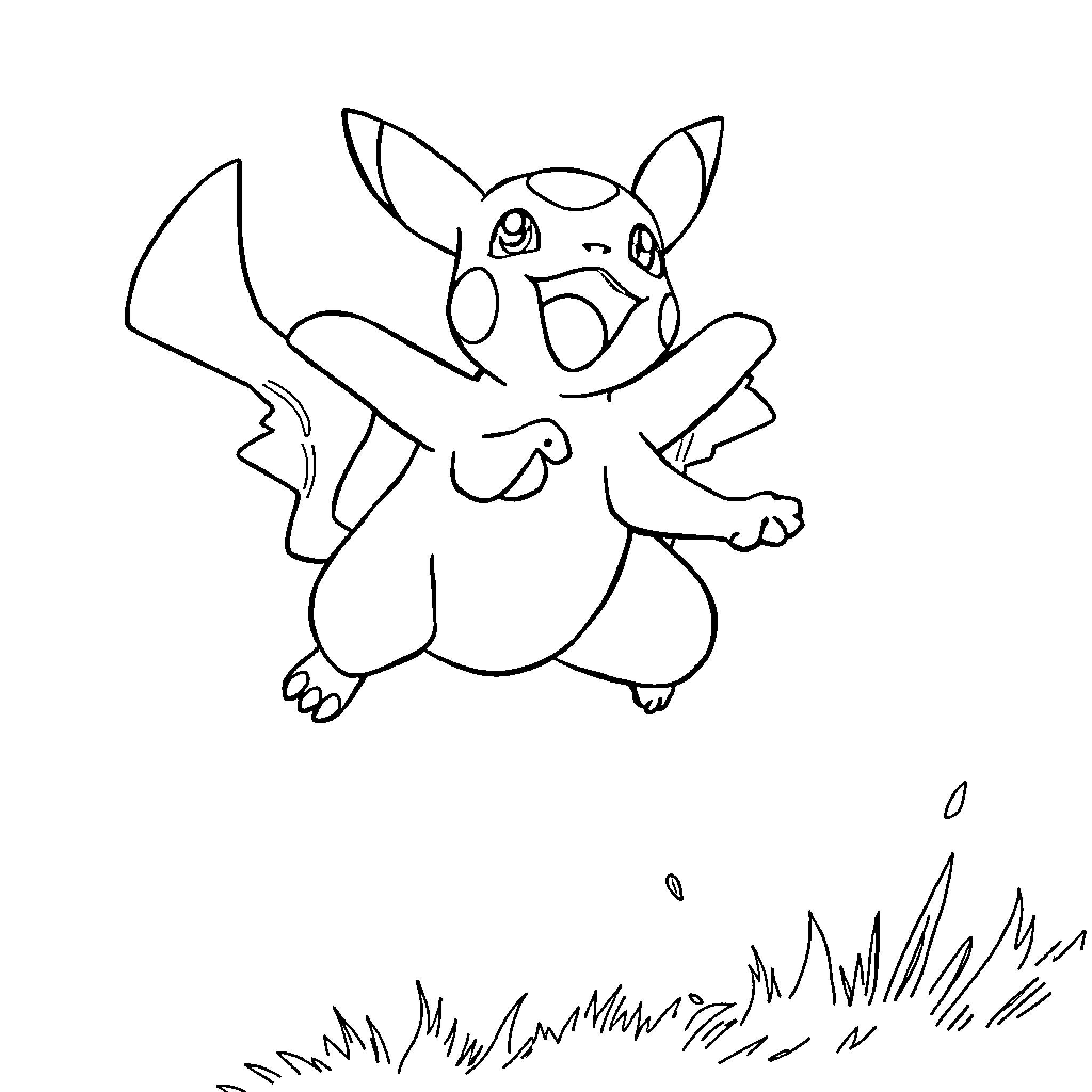 Pokémon character in playful pose Coloring Page (free black-and-white line drawing printable PDF for all, from beginners to advanced learners, including children, teens, adults, and seniors)
