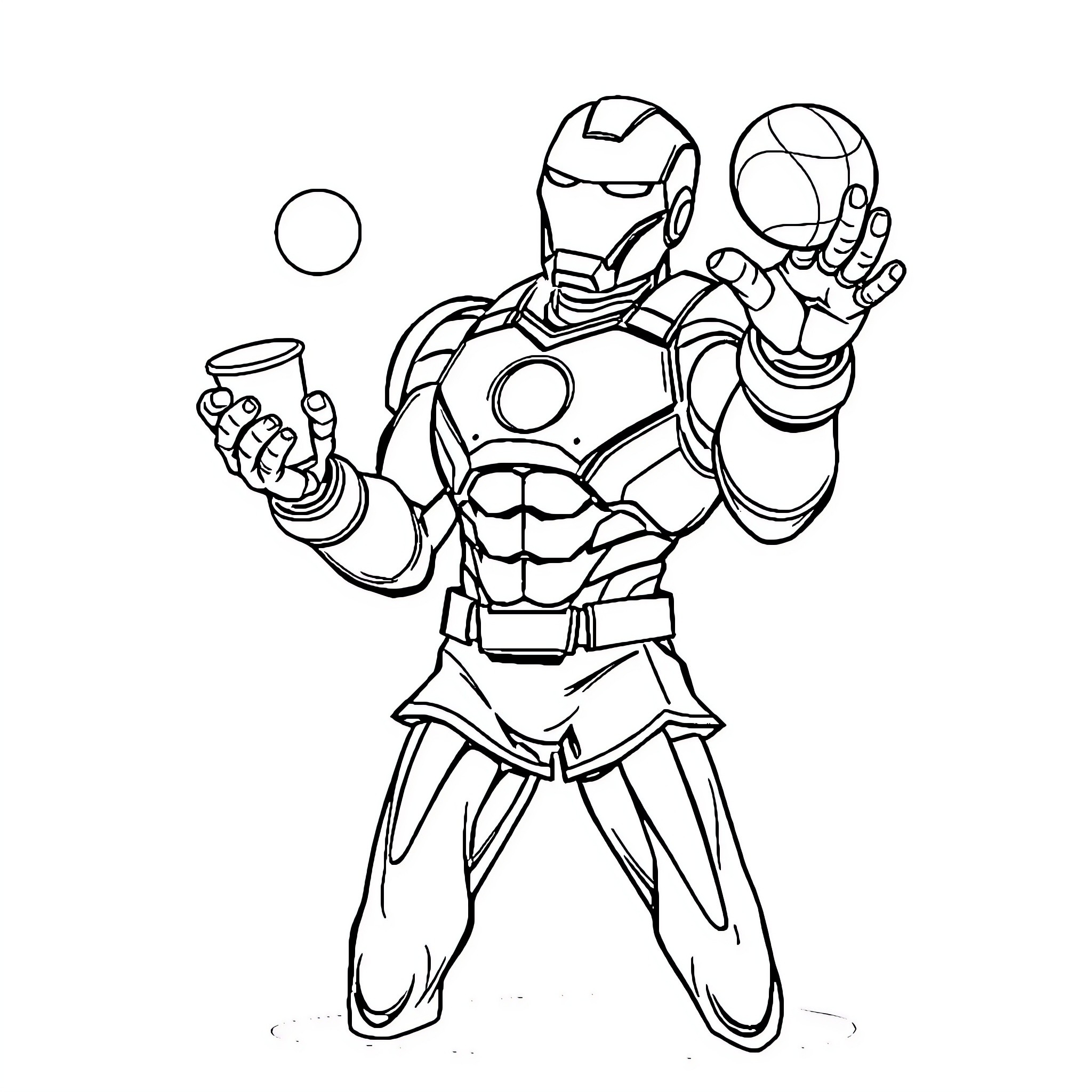 Iron Man Striking a Heroic Pose Coloring Page (free black-and-white line drawing printable PDF for all, from beginners to advanced learners, including children, teens, adults, and seniors)