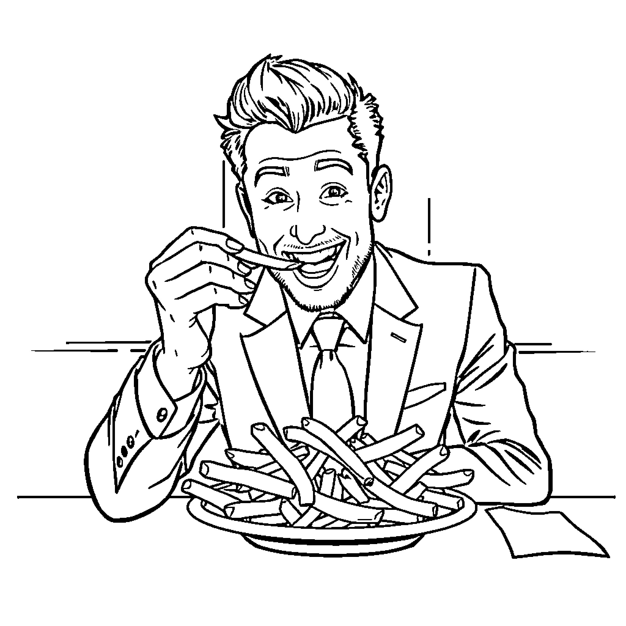 Fabian Berkhof enjoys a hearty meal Coloring Page (free black-and-white line drawing printable PDF for all, from beginners to advanced learners, including children, teens, adults, and seniors)