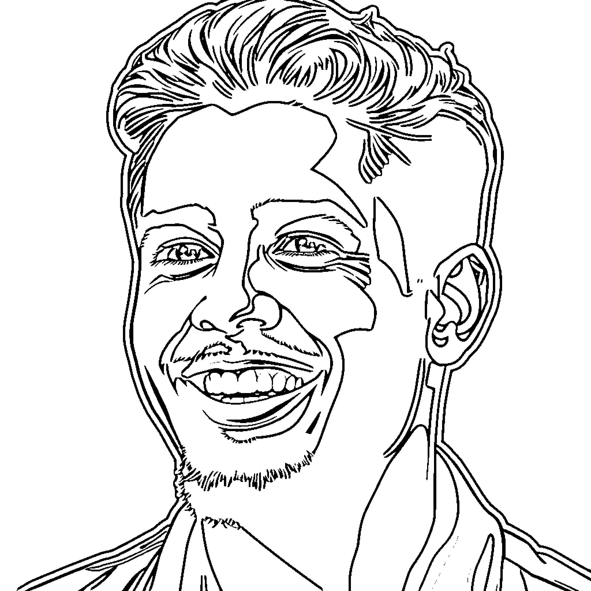 Gabriel Guevara's Charming Smile and Expression Coloring Page (free black-and-white line drawing printable PDF for all, from beginners to advanced learners, including children, teens, adults, and seniors)