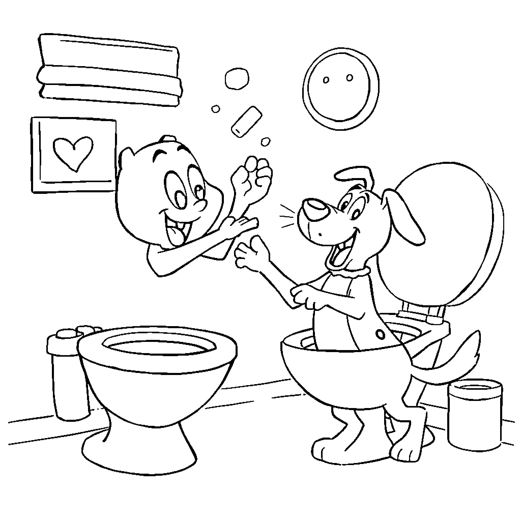Skibidi Toilet Shenanigans with Playful Cartoon Characters Coloring Page (free black-and-white line drawing printable PDF for all, from beginners to advanced learners, including children, teens, adults, and seniors)