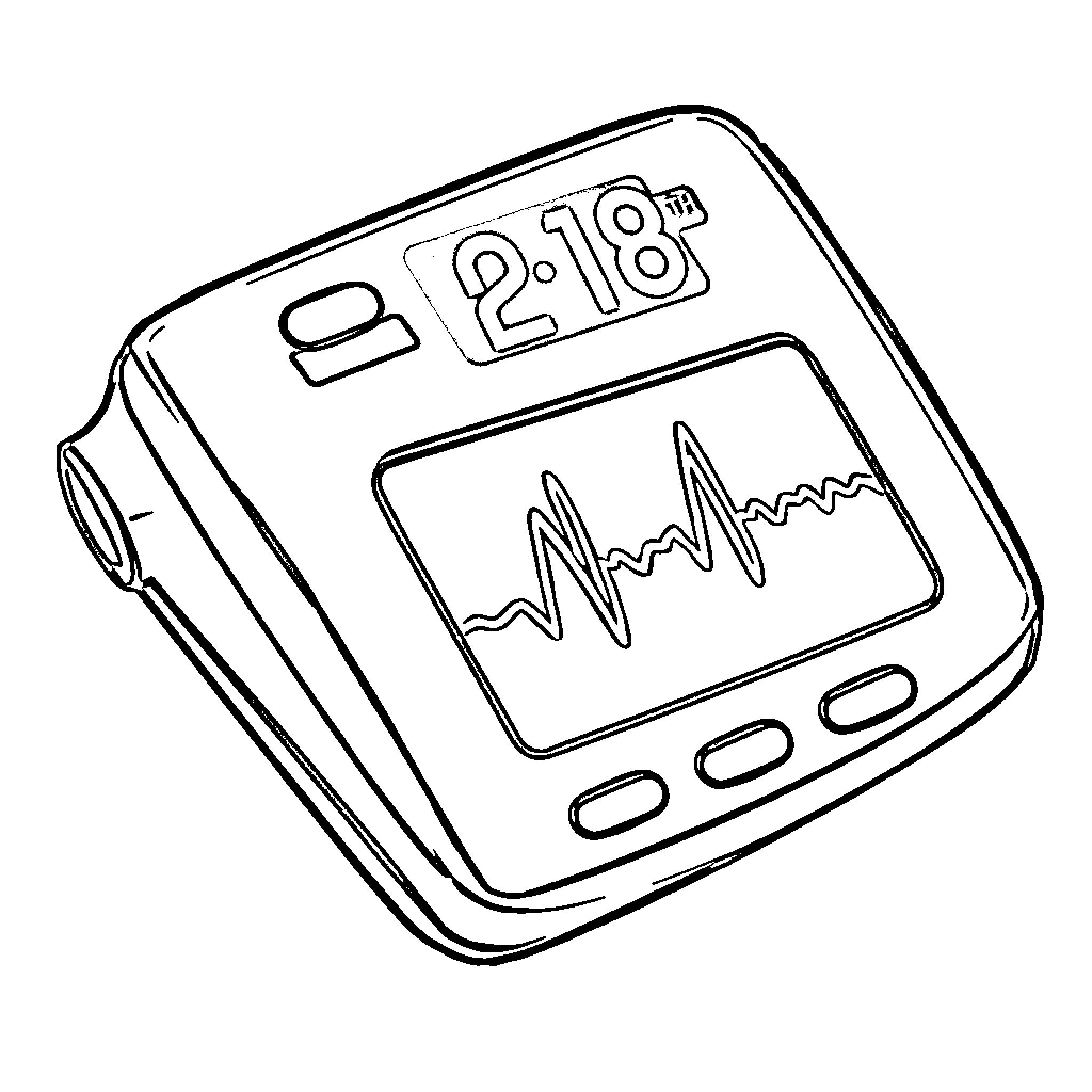 EKG Monitor Device Displaying Medical Readings Coloring Page (free black-and-white line drawing printable PDF for all, from beginners to advanced learners, including children, teens, adults, and seniors)